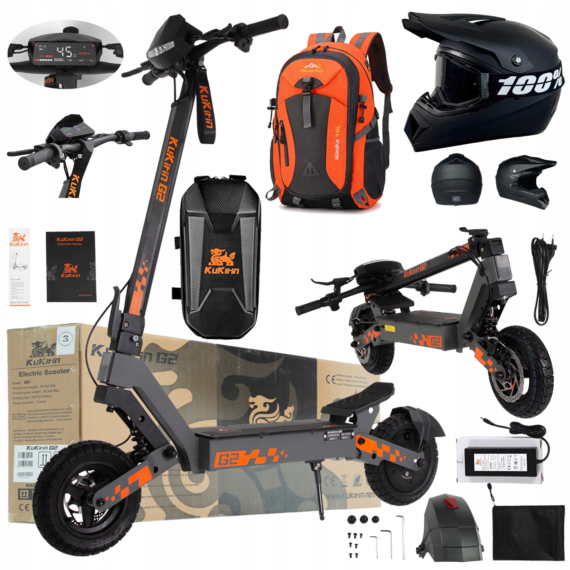 KuKirin G2 Pojazd elektryczne 1200W 48V 15Ah 45KM/H 55KM 10" +3 Pl