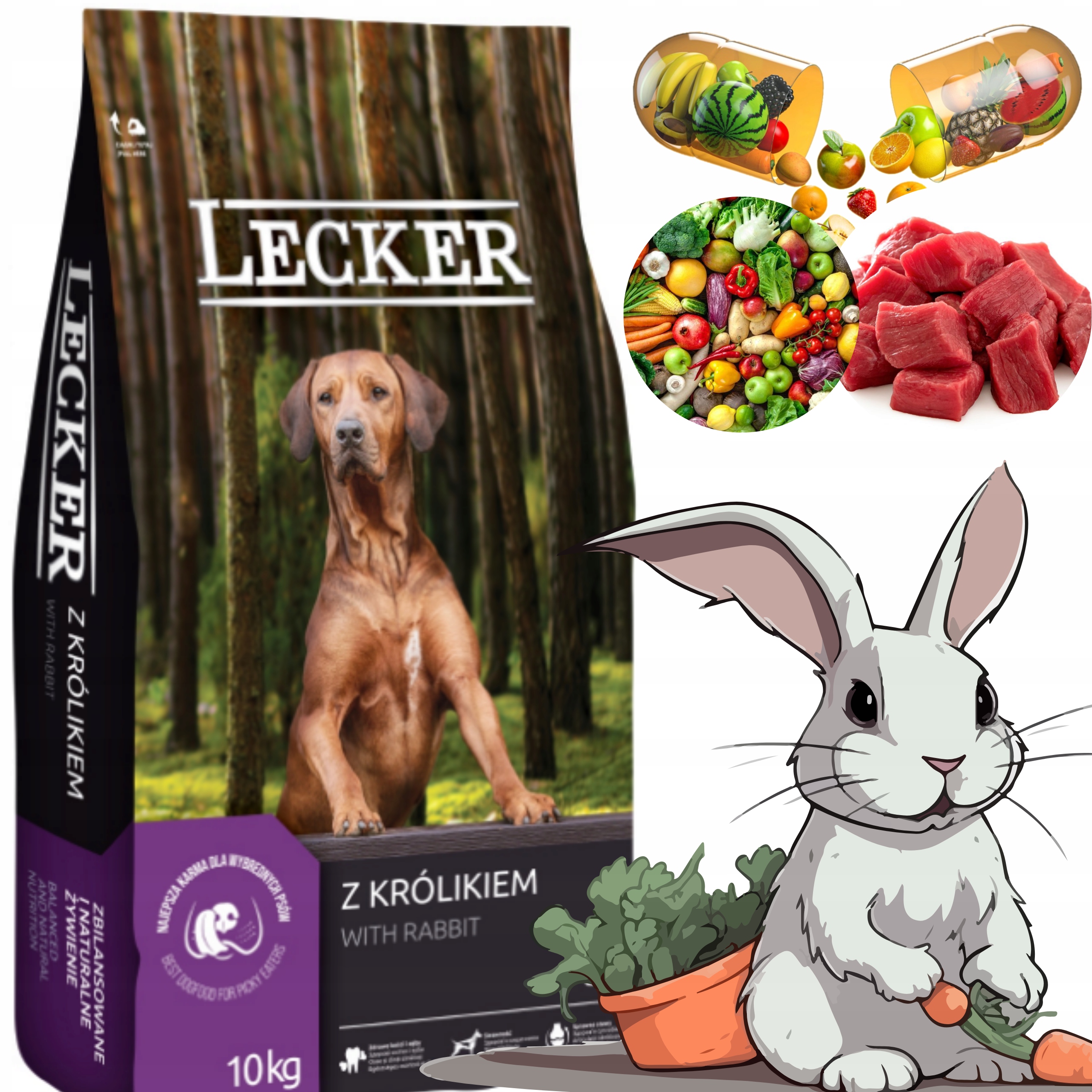 Sucha karma dla psów dorosłych Lecker Z Królikiem 10kg Cargill adult