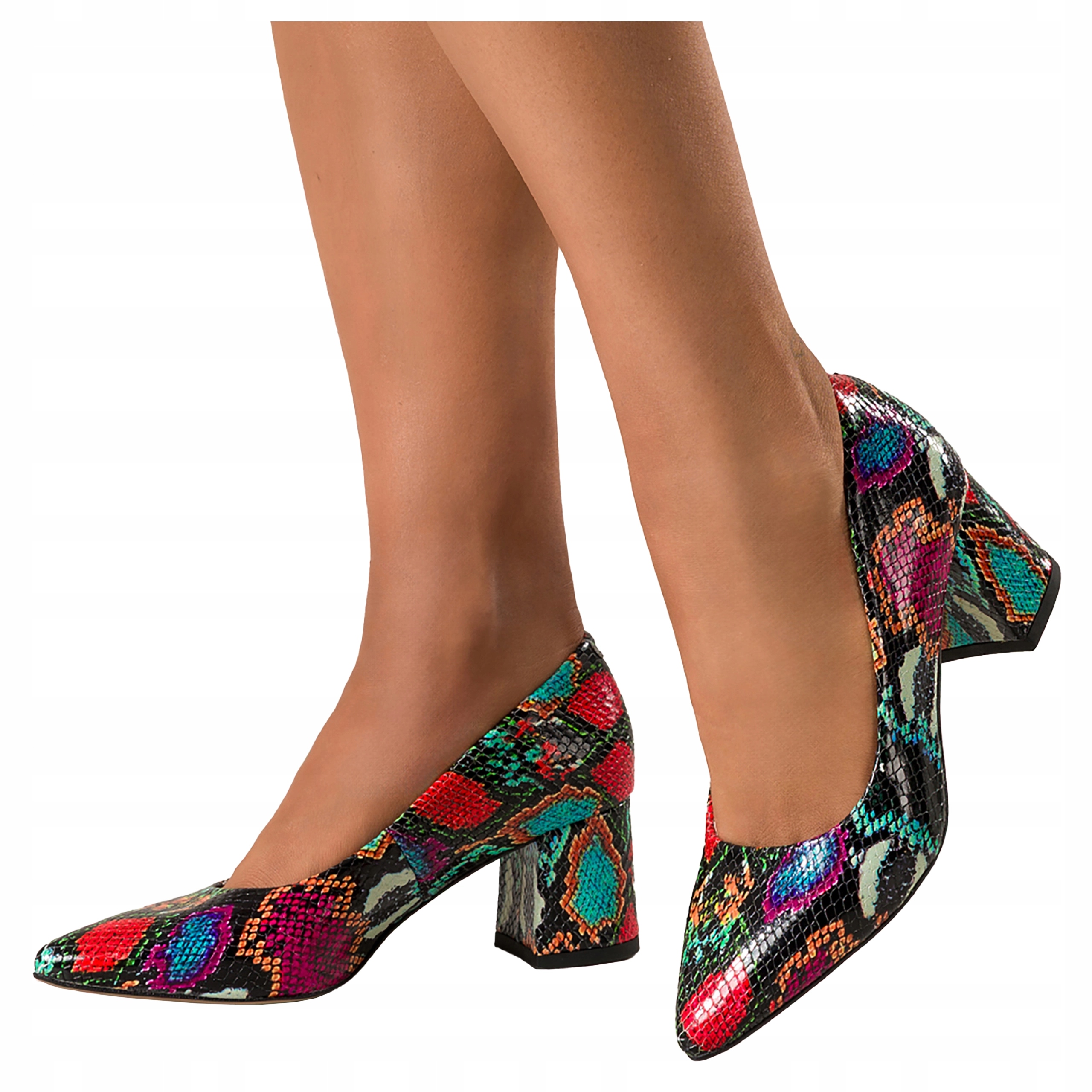 Elegantní dámské kožené lodičky na širokém podpatku, Polský Výrobek, velikost 36