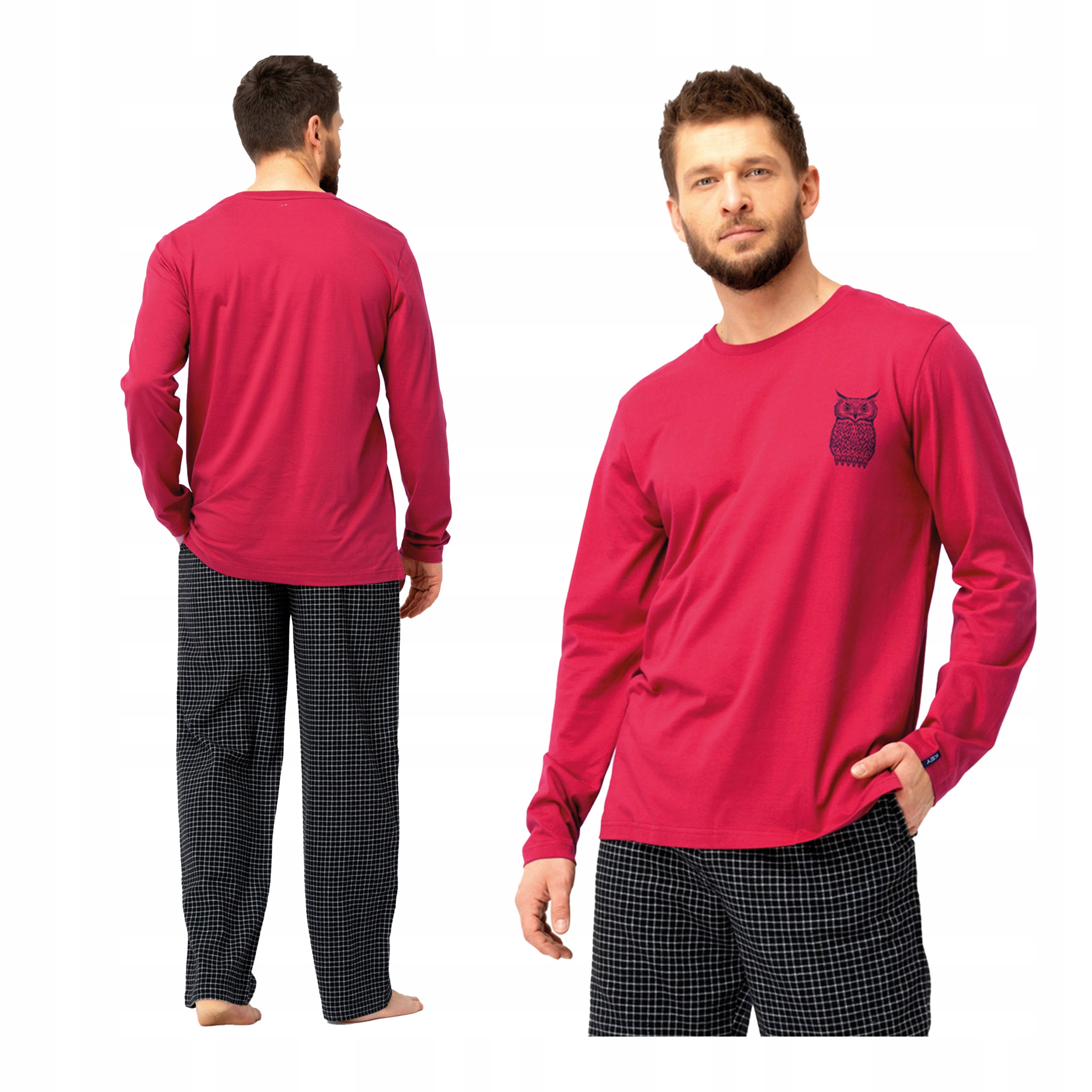 Pánské kostkované bavlněné pyžamo s dlouhým rukávem a kalhotami Key L