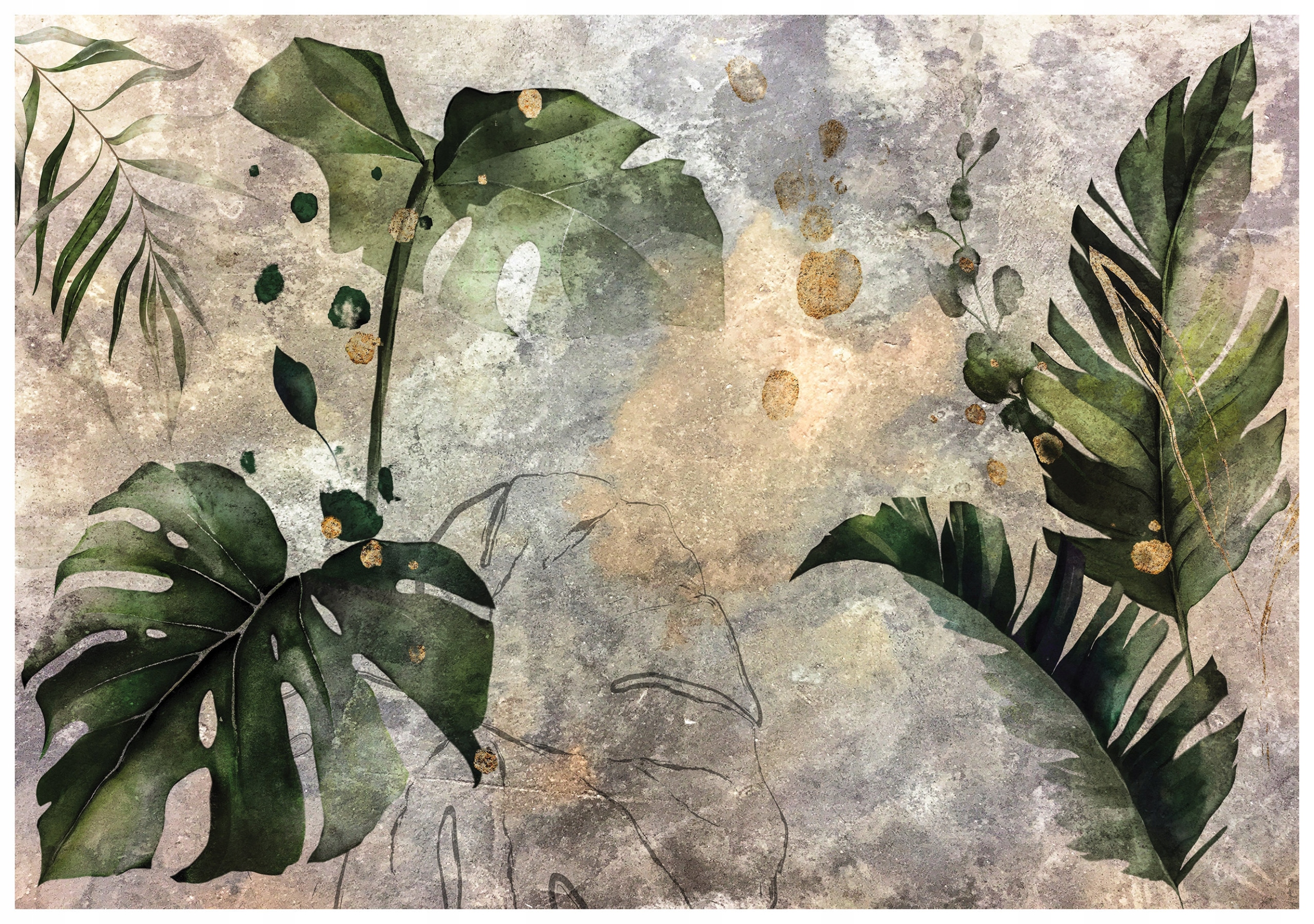 Tapeta Listy monstery filodendrona zlaté na šedém pozadí 520x318 vinyl lepidlo