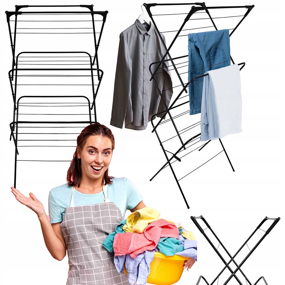 Sušák Na Prádlo Vertikální Věž Černá Ocelová Balkón Koupelna Odolná Moderní