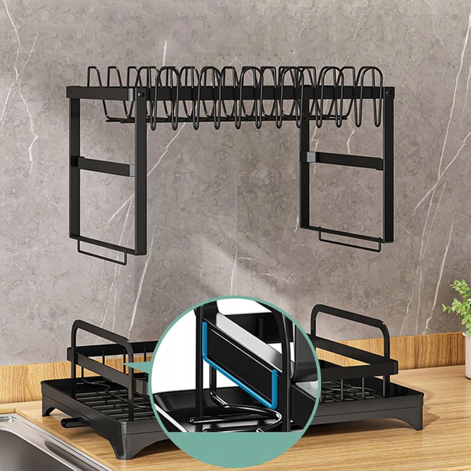 SUSZARKA DO NACZYŃ OCIEKACZ Z ODPŁYWEM DWU POZIOMOWA Szerokość produktu 42 cm