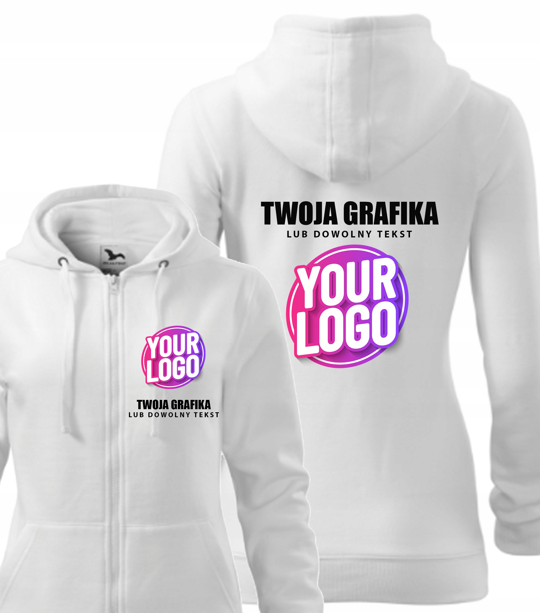 Bluza damska z kapturem z NADRUKIEM logo z dowolną kolorową grafiką 411