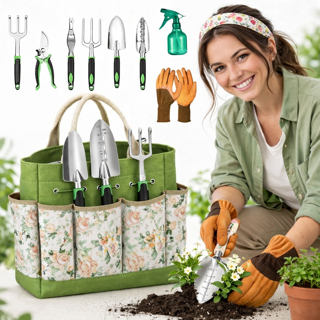 Sada zahradního nářadí 9v1 XXL zahradní Taška na nářadí Pevná