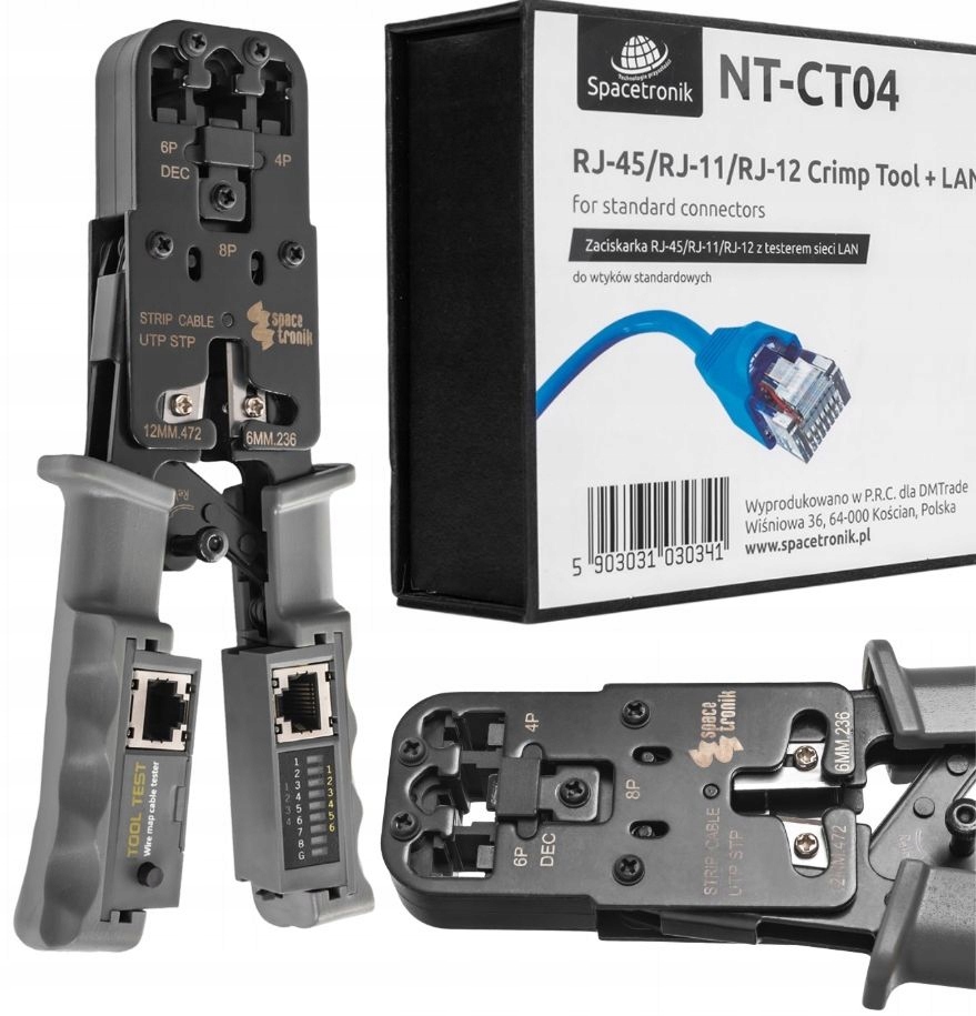 Zaciskarka z Testerem Lan Złącz Wtyków RJ45 Rj na Skrętka Utp Ftp Tester