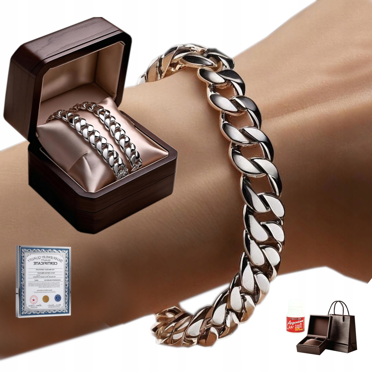 Stříbrný náramek pro muže Stříbro 925 Diamantová plná 8 mm jako Dárek