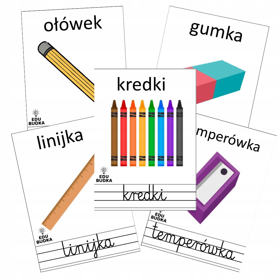 

Karty Obrazkowe Przybory Szkolne| fiszki 15 szt