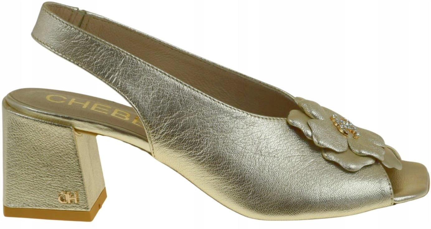 Zlaté dámské sandály na podpatku z přírodní kůže, elegantní CheBello 4615 39