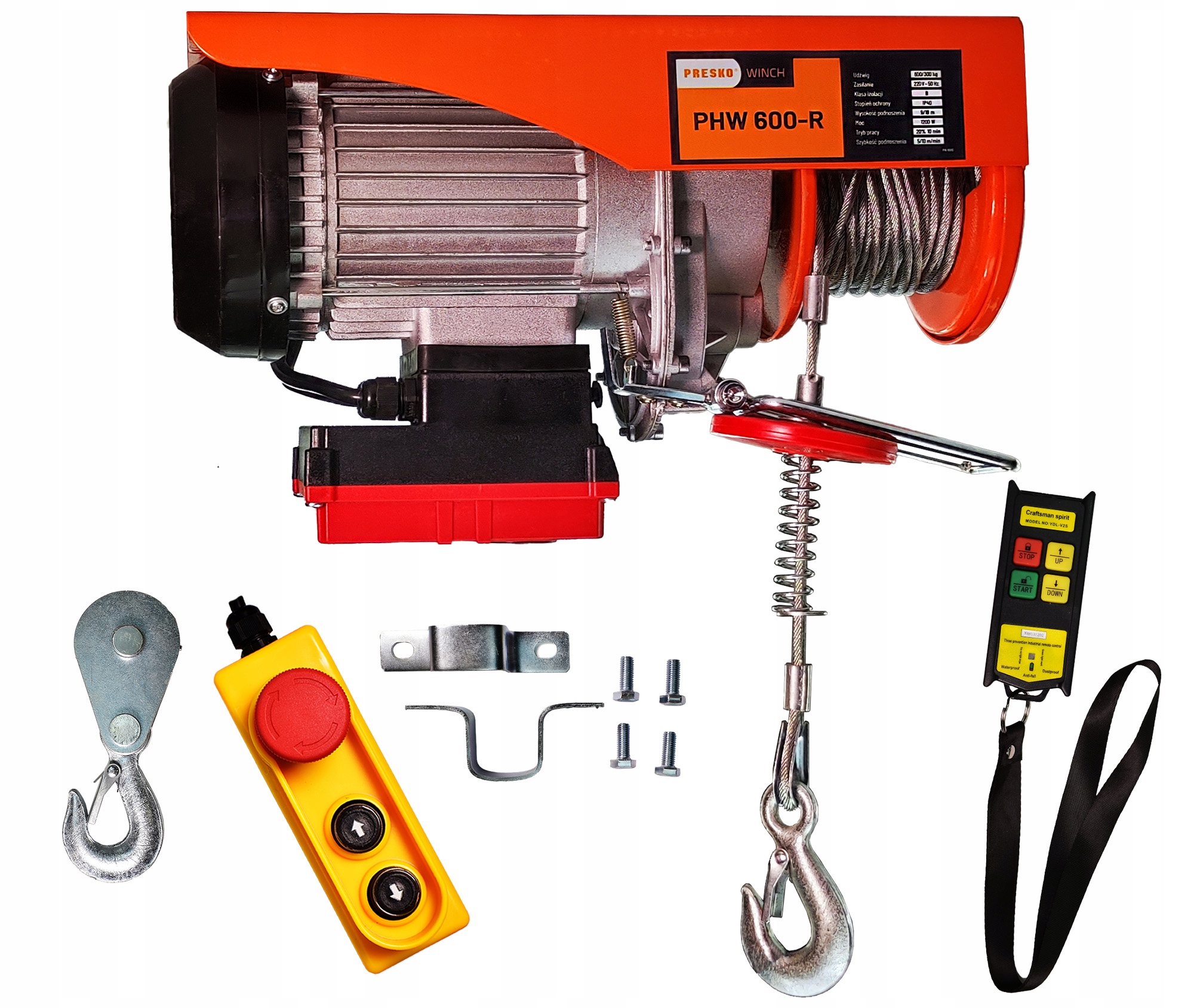 Elektrický lanový navijak 600 kg 230 V, bezdrôtové ovládanie