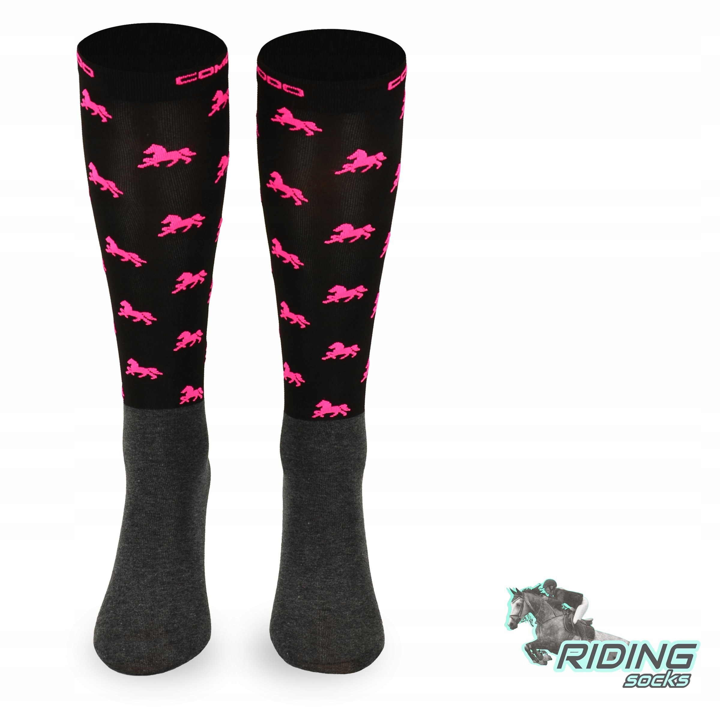 Podkolanówki jeździeckie z mikrofibry czarne konie Kolekcja Podkolanówki jeździeckie z mikrofibry
