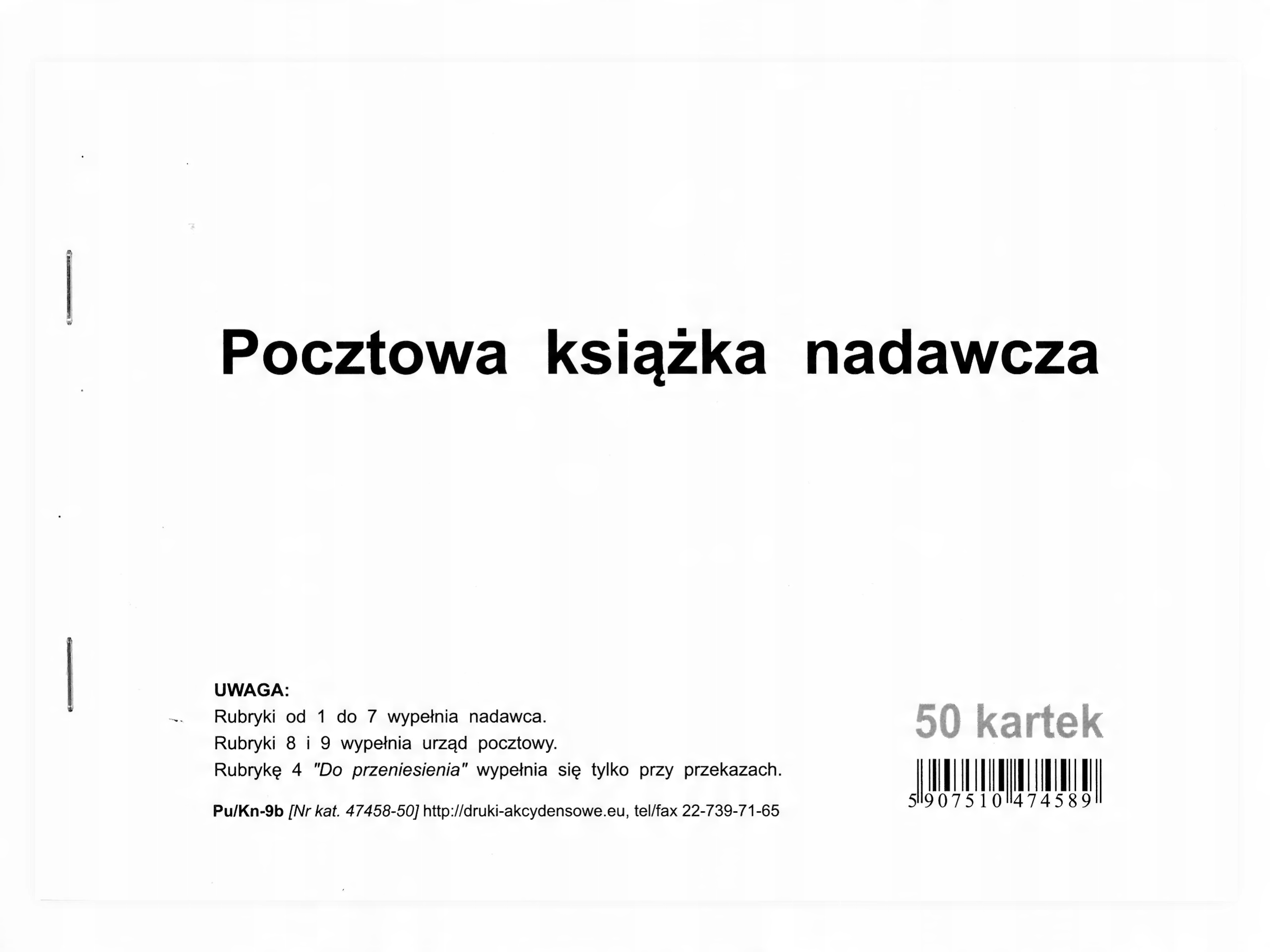 

Pocztowa książka nadawcza A5 50 kartek