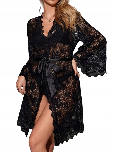 Sexy Černý Župan Z Krajky, Přehoz, Elegantní Krajkový Župan