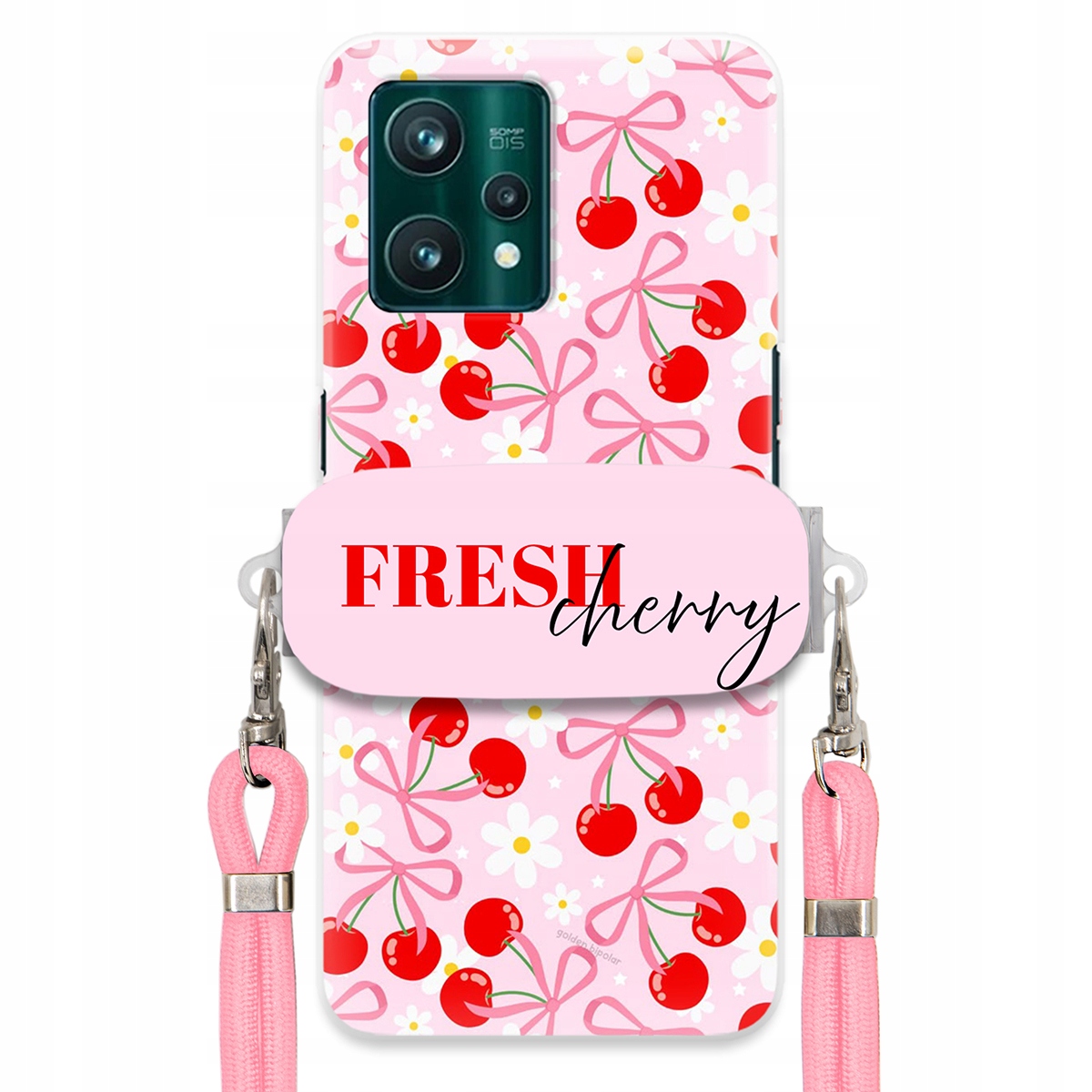 Puzdro pre Realme 9 4G Case Držiak šnúrok Ružový Fresh Cherry Čerešňové mašle