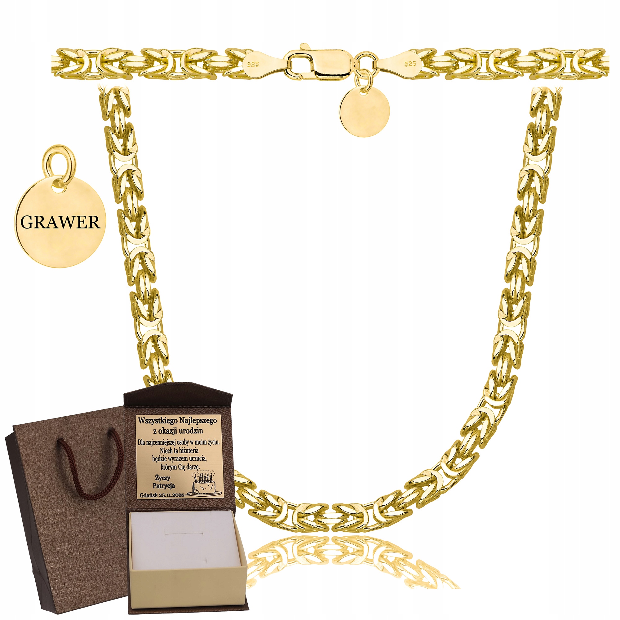 Zlatý Plný Řetízek Pánský Královský Ryzost 925 585 Pevný Gravírování Bonus
