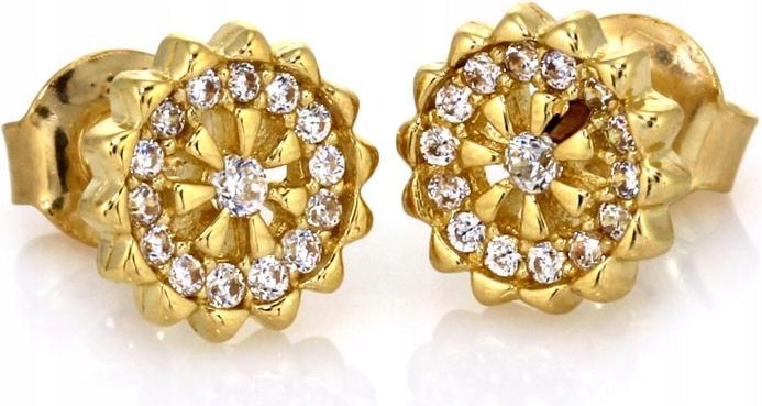 Zlaté náušnice 585 elegantní zirkonové kolečko 14k elegantní jako dárek