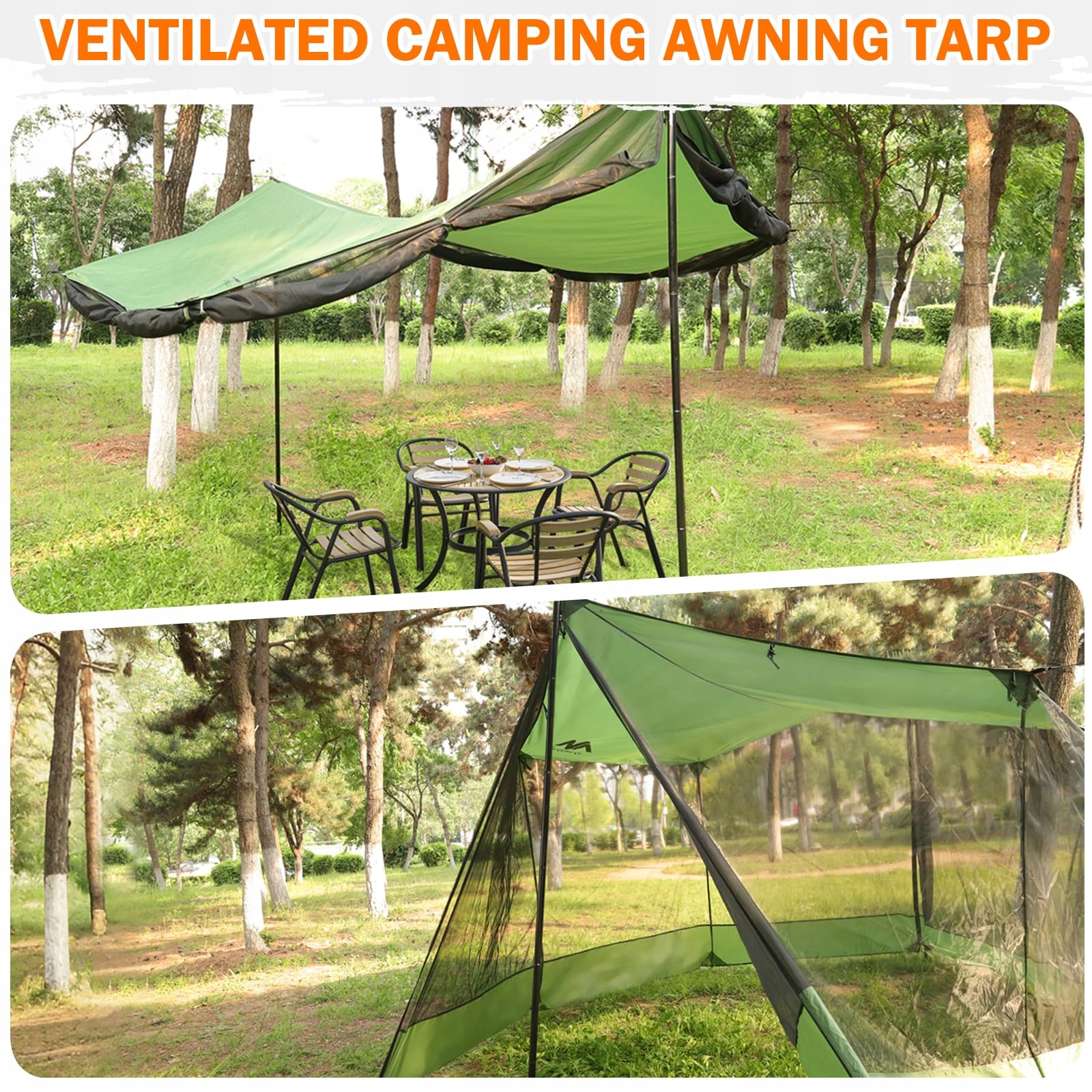 ULTRALEICHT Tarp Wodoodporny z Moskitierą i Słupkami 3x5m Camping Outdoor — miniatura 7