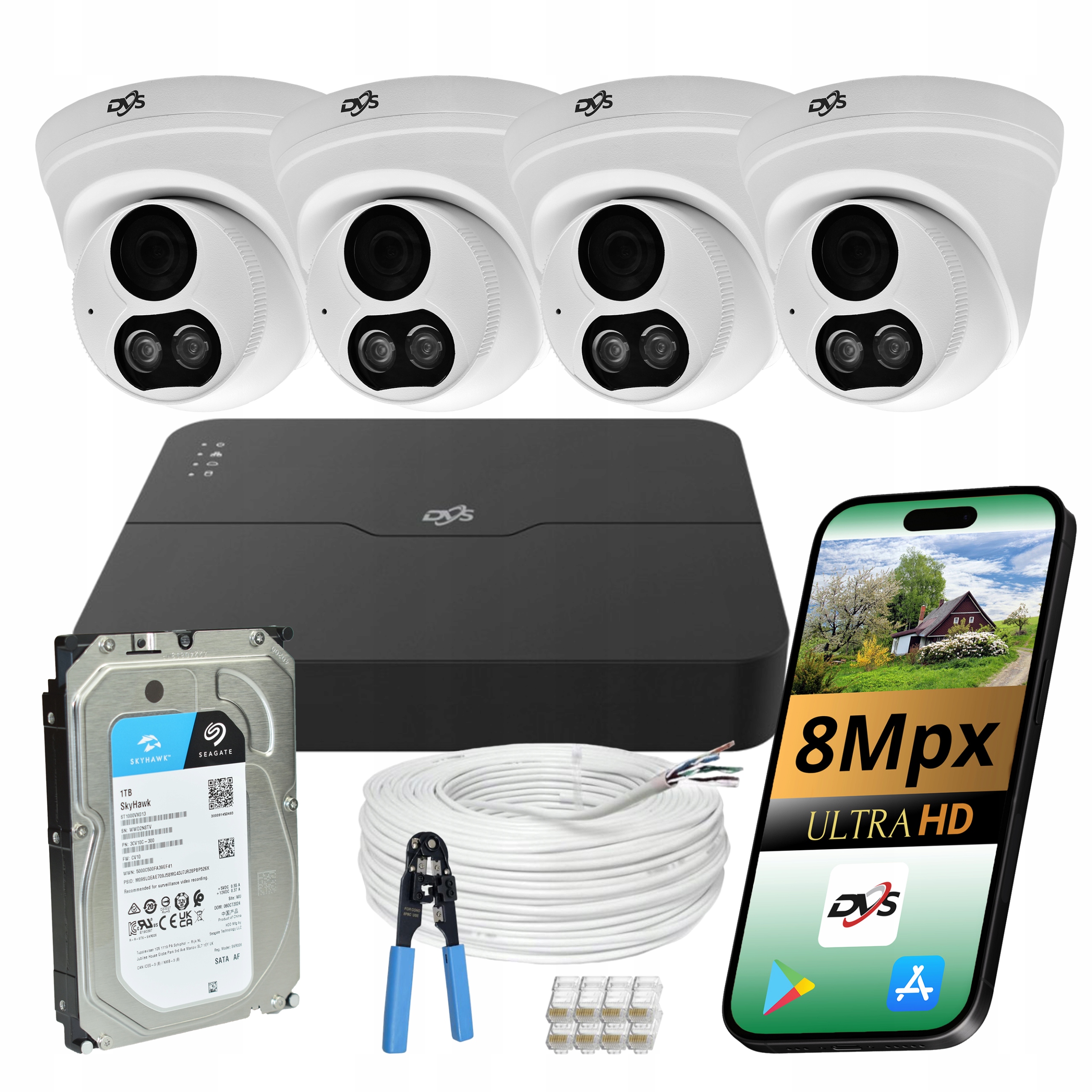 Domácí Monitorování 4x Kamera Dvs Ip Poe 8MPX Set Disk 1TB Dual Light Ir