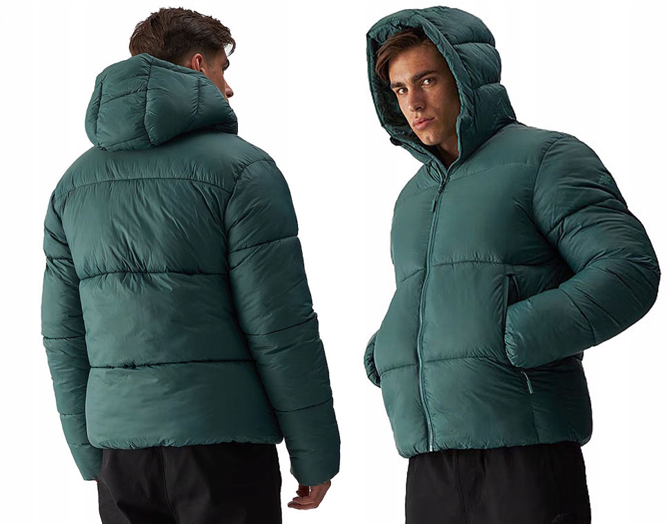 4F Pánská Prošívaná Péřová Bunda S Kapucí Zimní Silná r.XXL