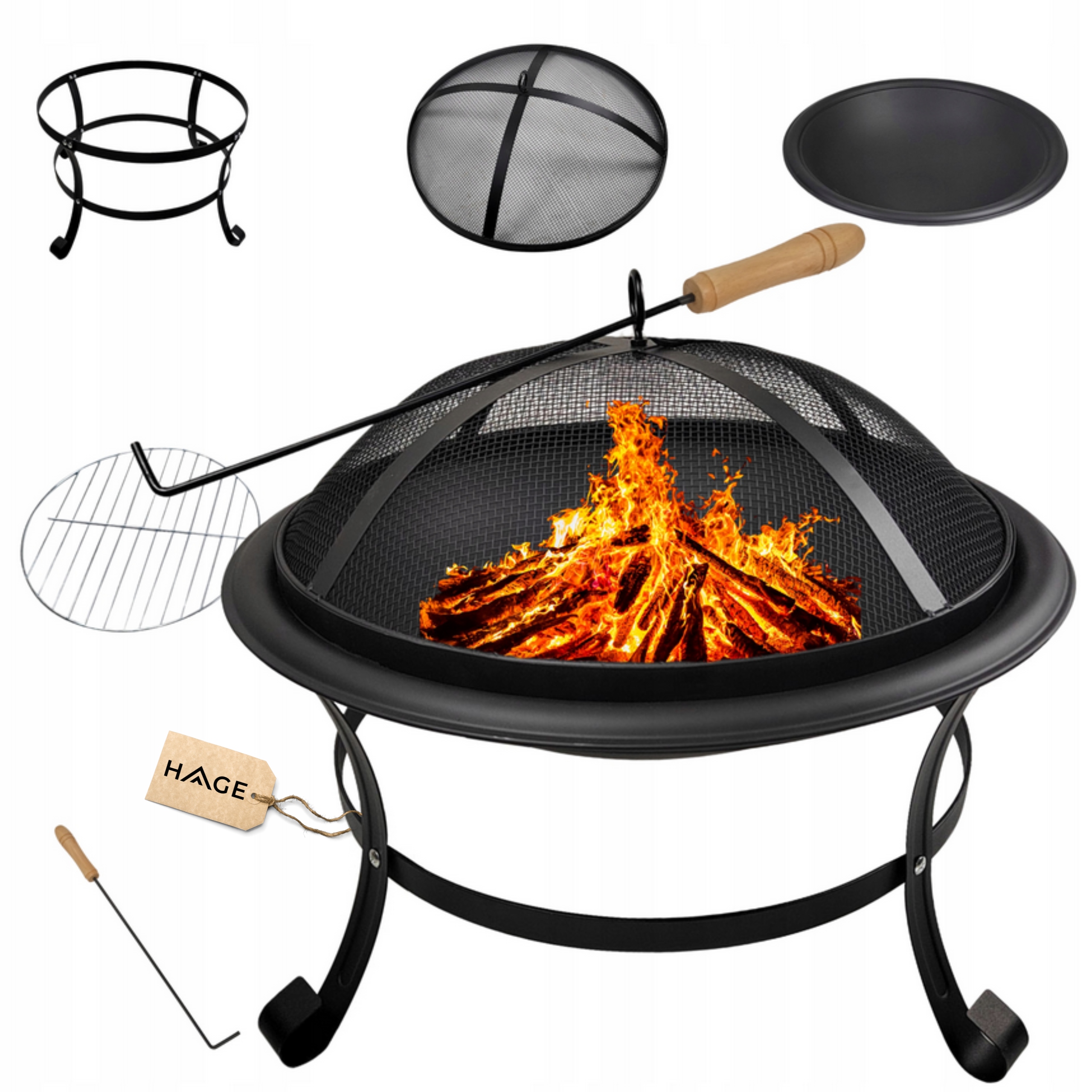 Palenisko Ogrodowe Z Pokrywą Firenze 54 CM Do Ogniska Grilla Stalowe Czarne