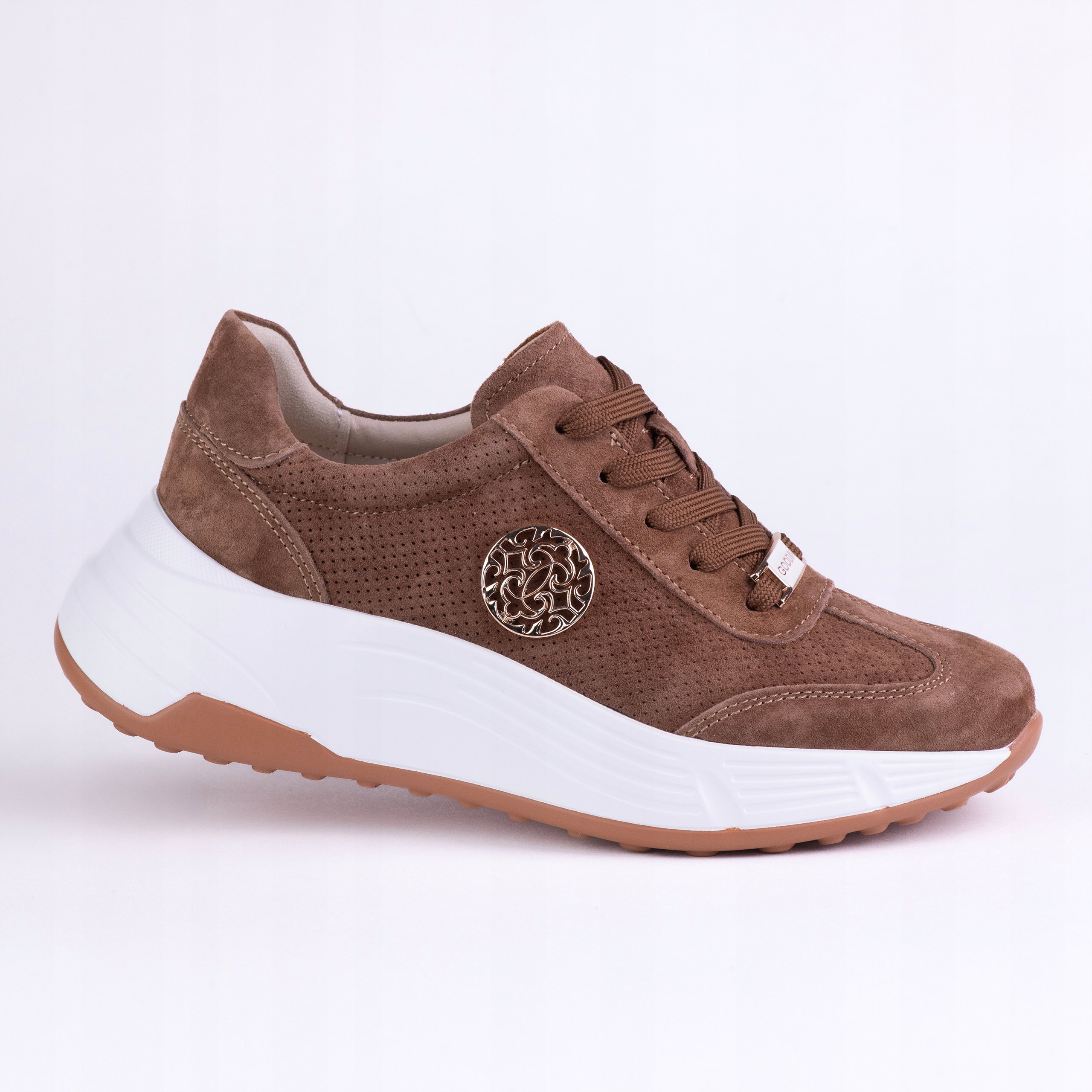 Dámské kožené tenisky Goodin GD-XW-1030 ažurová semišová barva hnědá 36