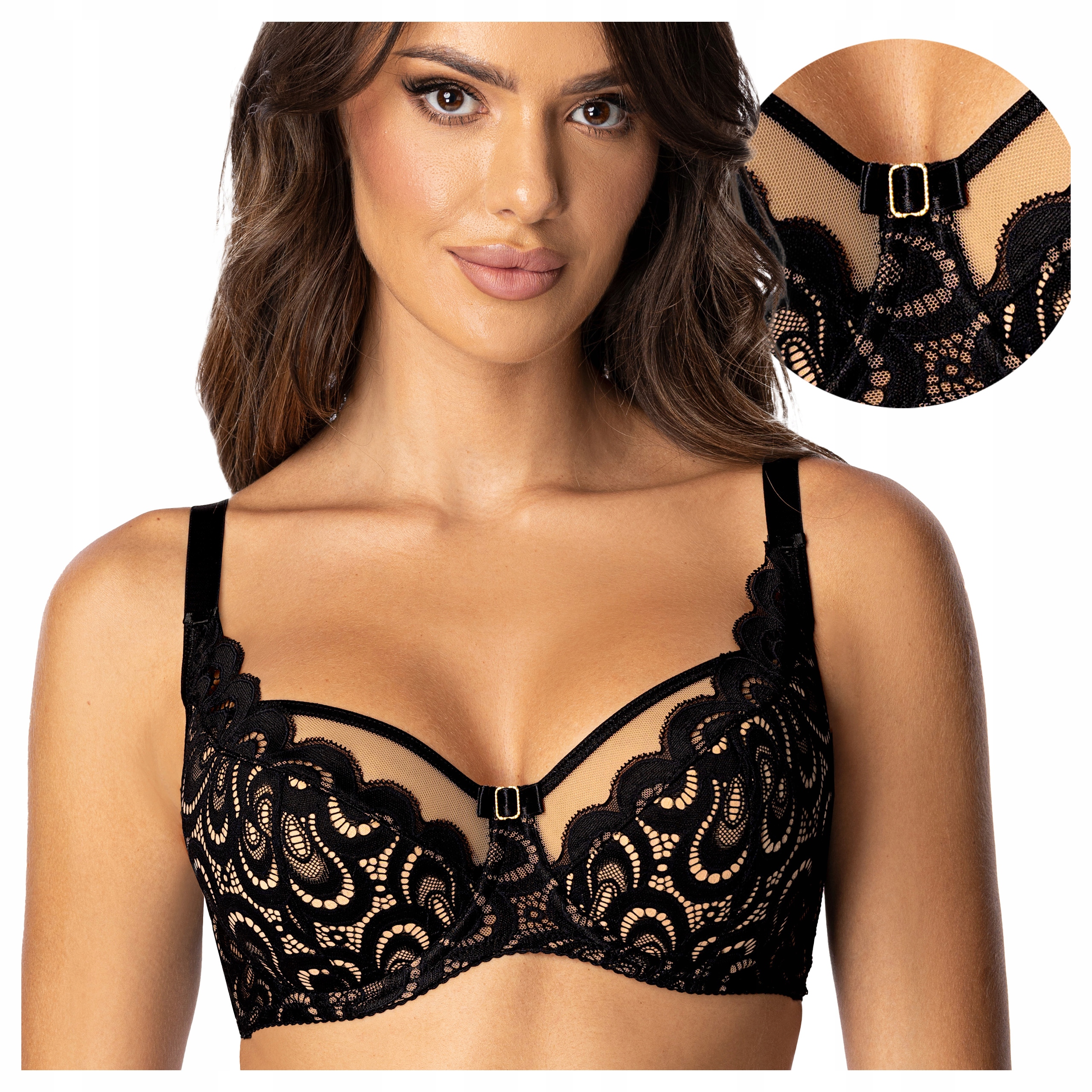 Biustonosz Półusztywniany Semi-Soft Koronka Stabilne Wsparcie Czarny 80C