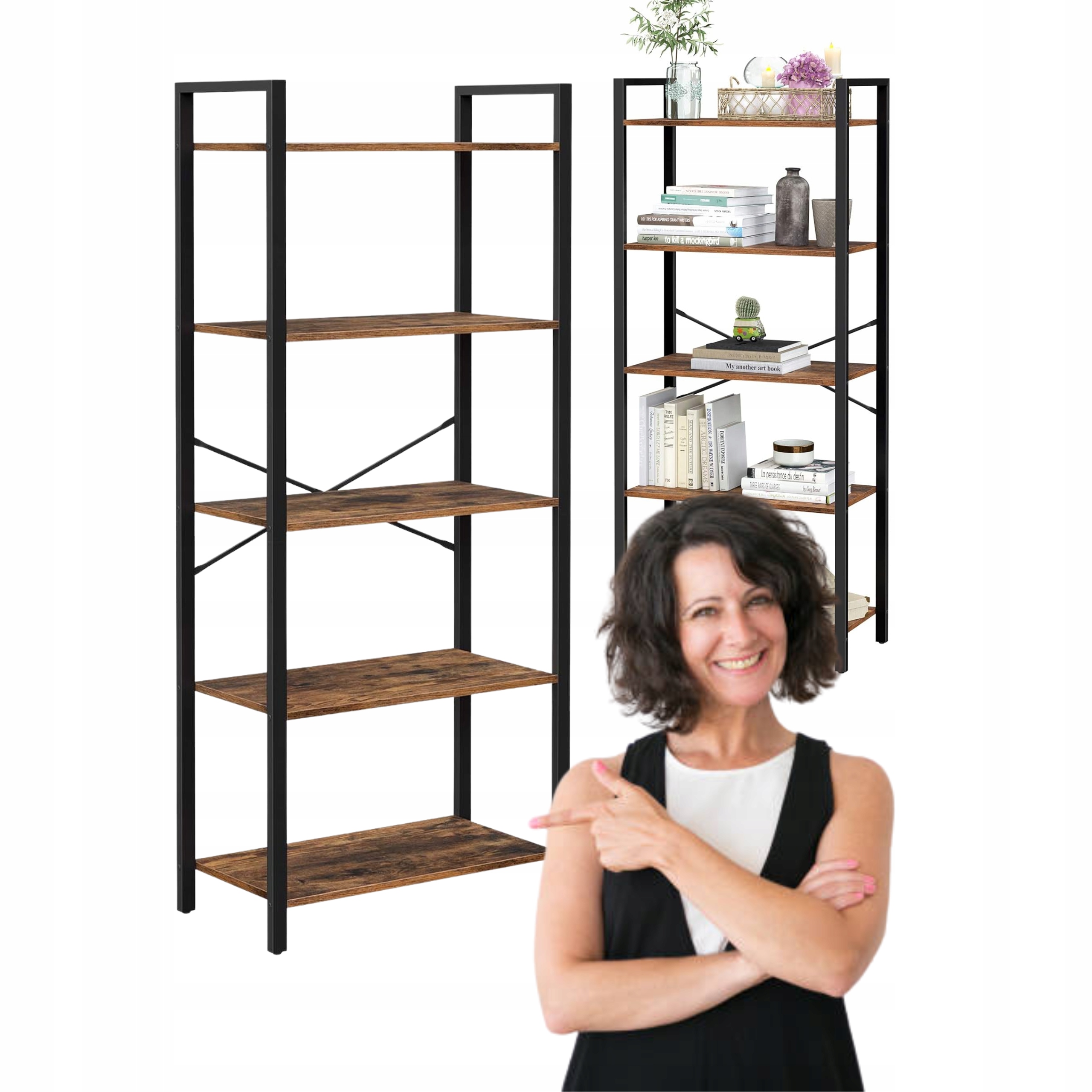 Regál Industriálna vysoká čierna matná polica Loft na knihy Dokumenty