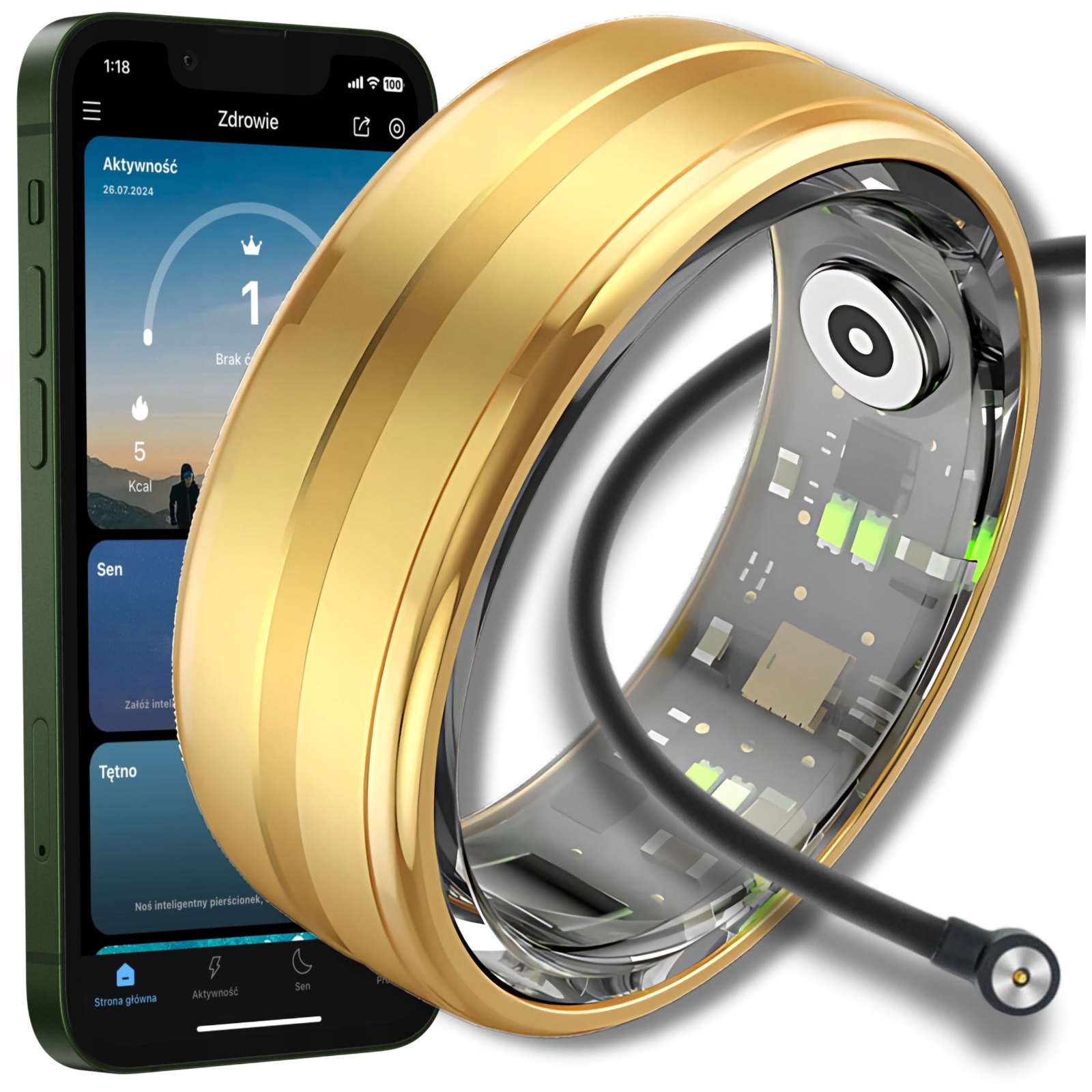 Smart Ring Inteligentny Pierścionek Tętno Stres Kroki Sen Sport Smartring