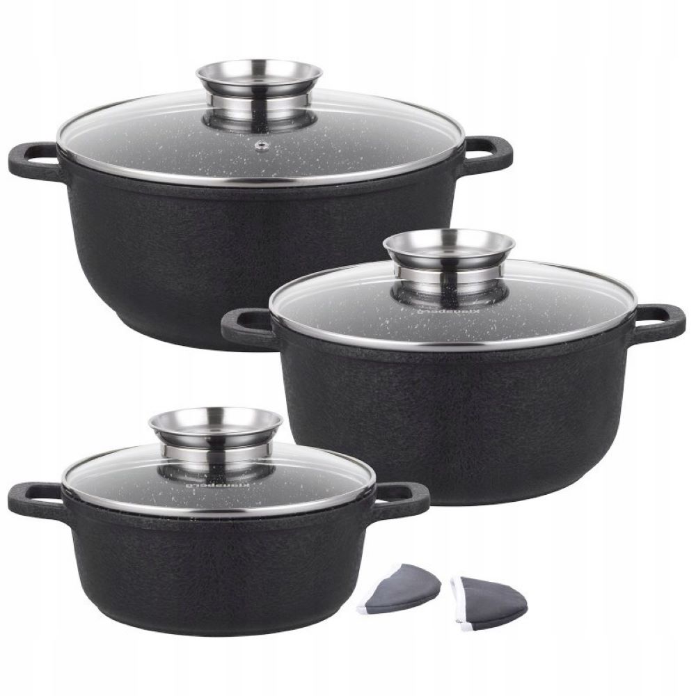 Sada 3 žulových hrncov s pokrievkami Klausberg indukcia 8 ks .