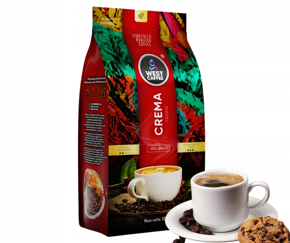 Káva zrnková West Caffee Crema Tropic 1 kg 100% Arabica Čerstvě pražená