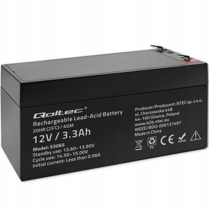 Qoltec Akumulator Agm 12V 3.3Ah max. 49.5A