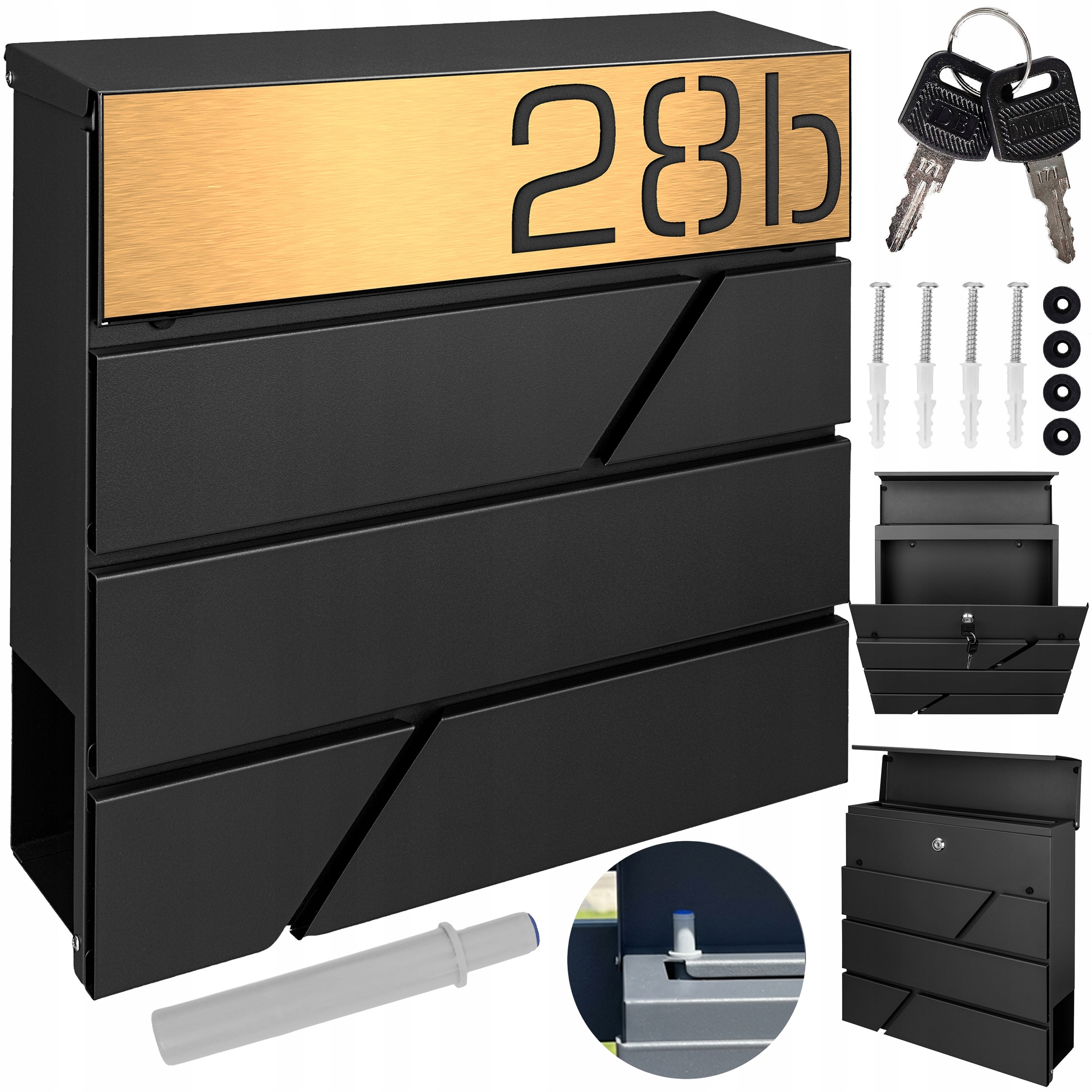 Černá Poštovní Schránka Exclusive Zlatá Personalizovaná Cedulka Mtec