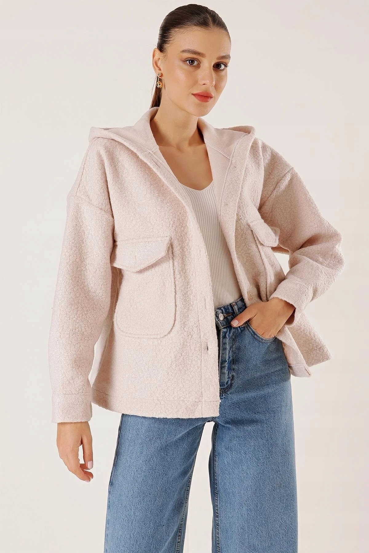 Dámská Bunda S Kapucí Z Materiálu Akryl Polyester Plyšová, Velikost XL 5HA