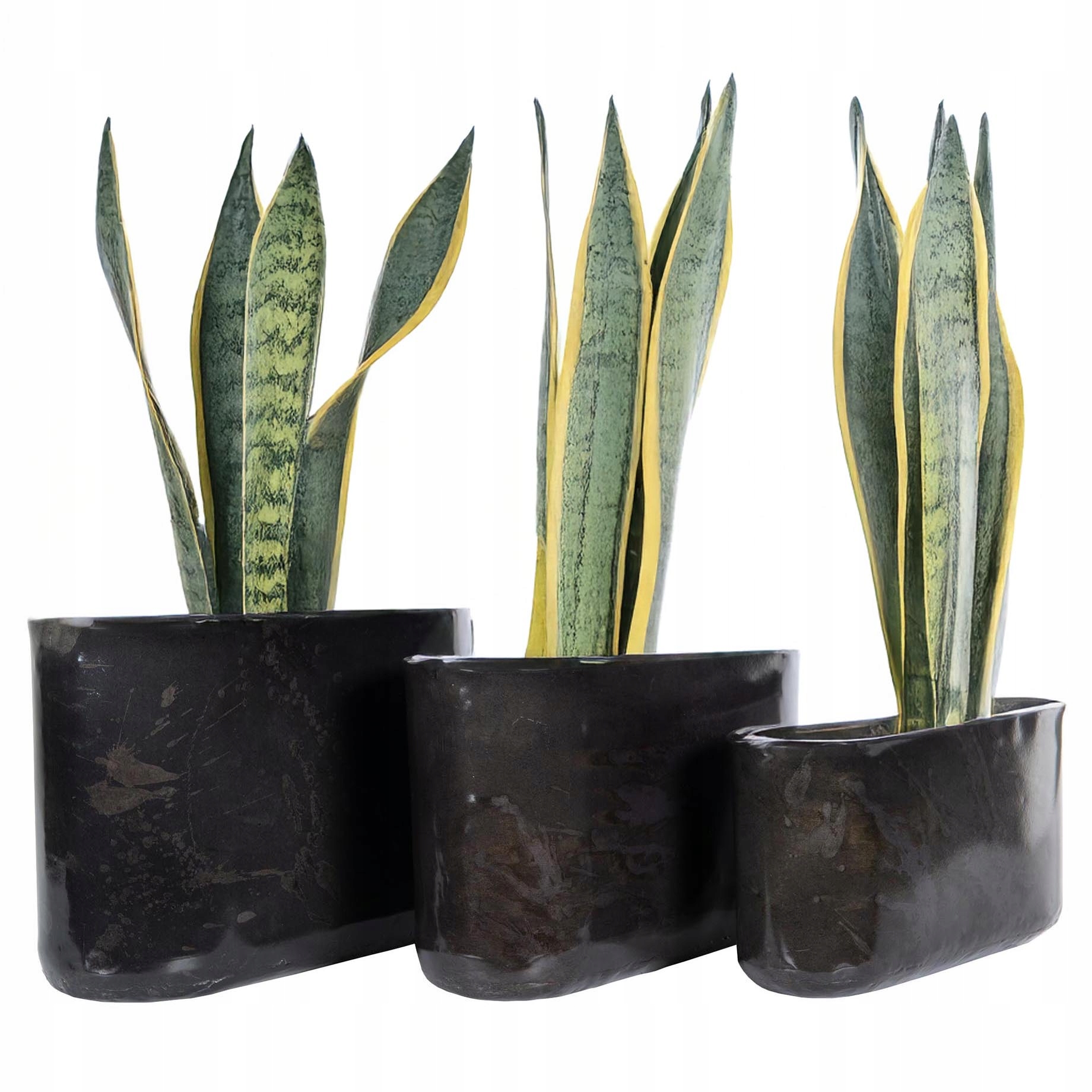 Květináč Korytko Loft Dlouhý Vysoký 3 ks obal na květináč šedý lesk do obývacího pokoje