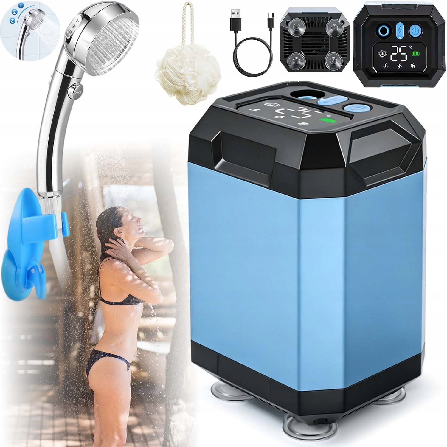 Turistická Přenosná Akumulátorová Sprcha Kempingová Pumpa 5400MAH S LCD