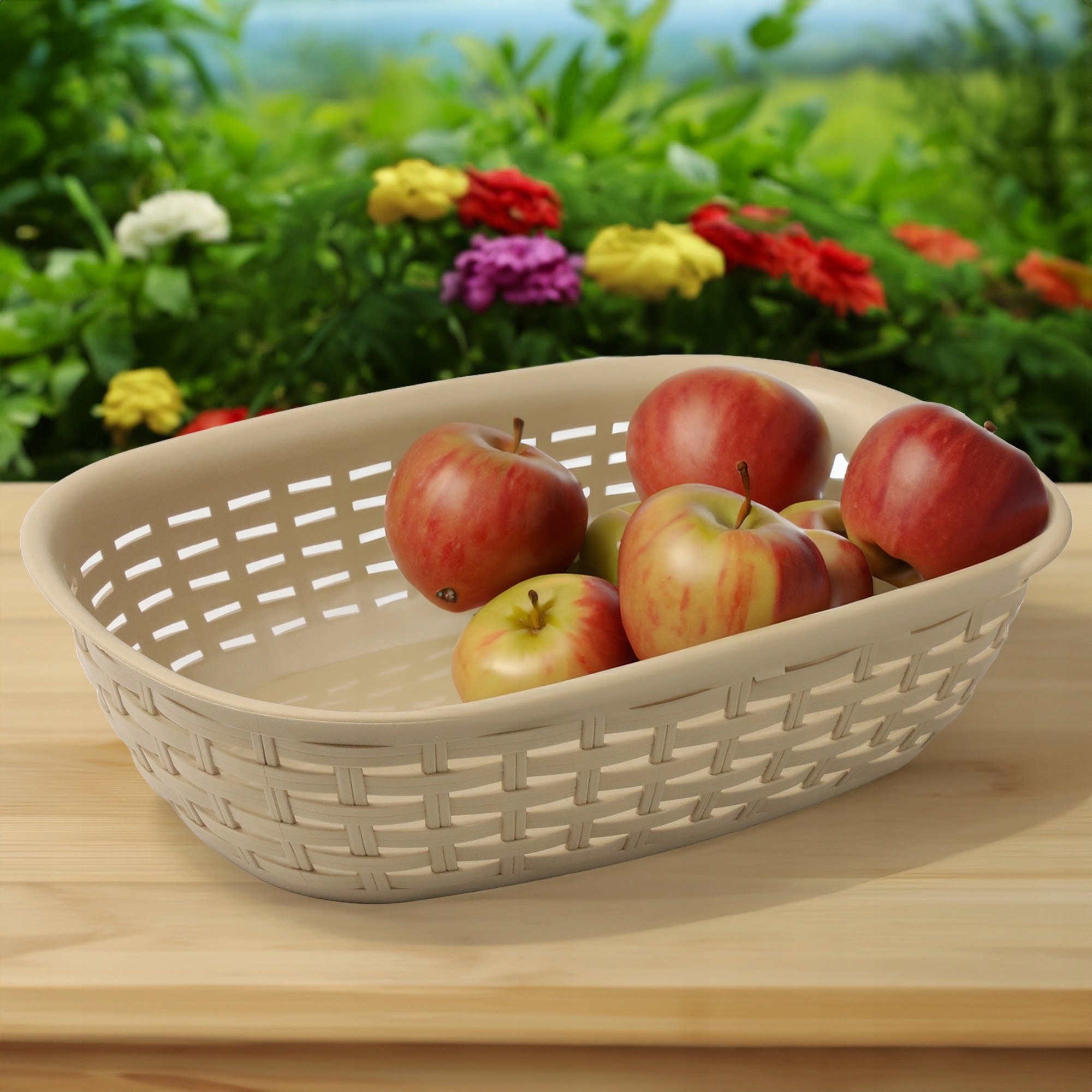 KOSZYK RATAN BEŻOWY NA PIECZYWO OWOCE POJEMNIK ORGANIZER DO PRZECHOWYWANIA