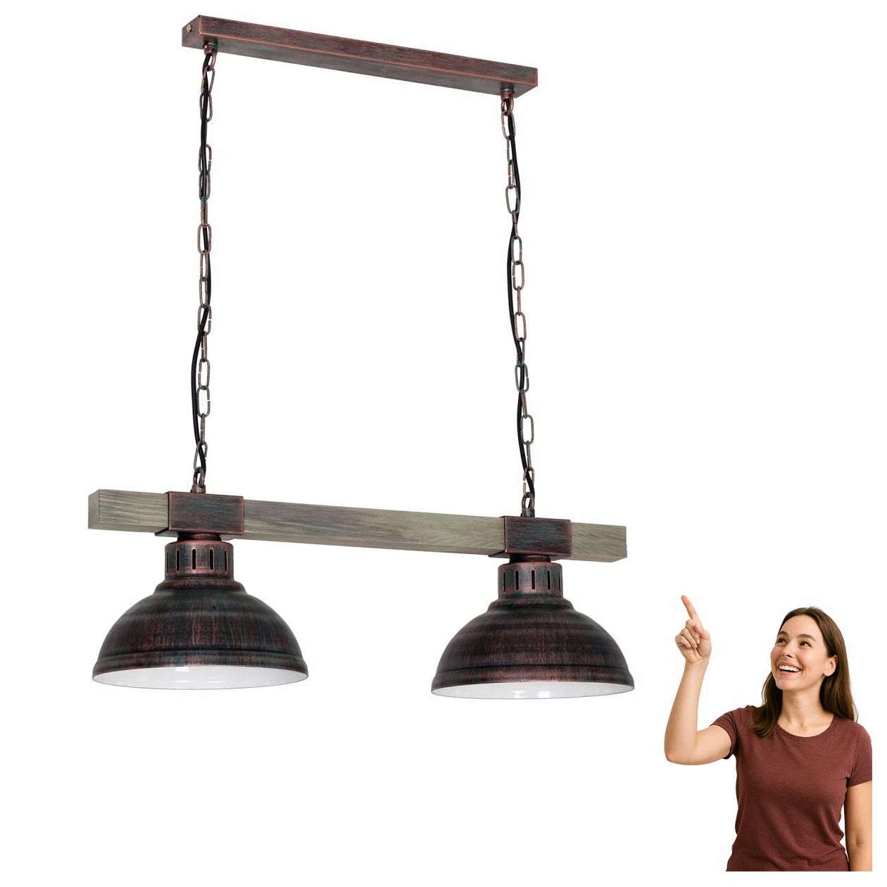 Dvojitá závesná lampa na drevenom nosníku Hakon 9057 Luminex