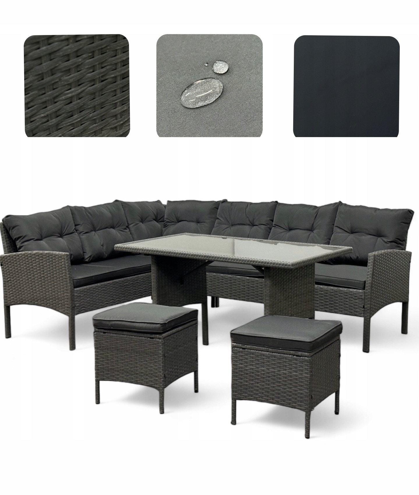 ZESTAW KOMPLET MEBLI OGRODOWYCH SFS079 NAROŻNIK TECHNORATTAN SZARY