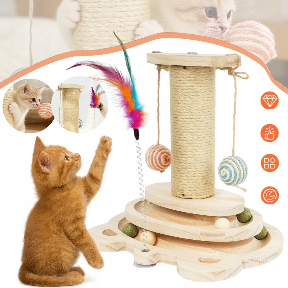 Levně Škrabadlo Pro Kočky Interaktivní Hračka S Tříúrovňovým Otočným Talířem