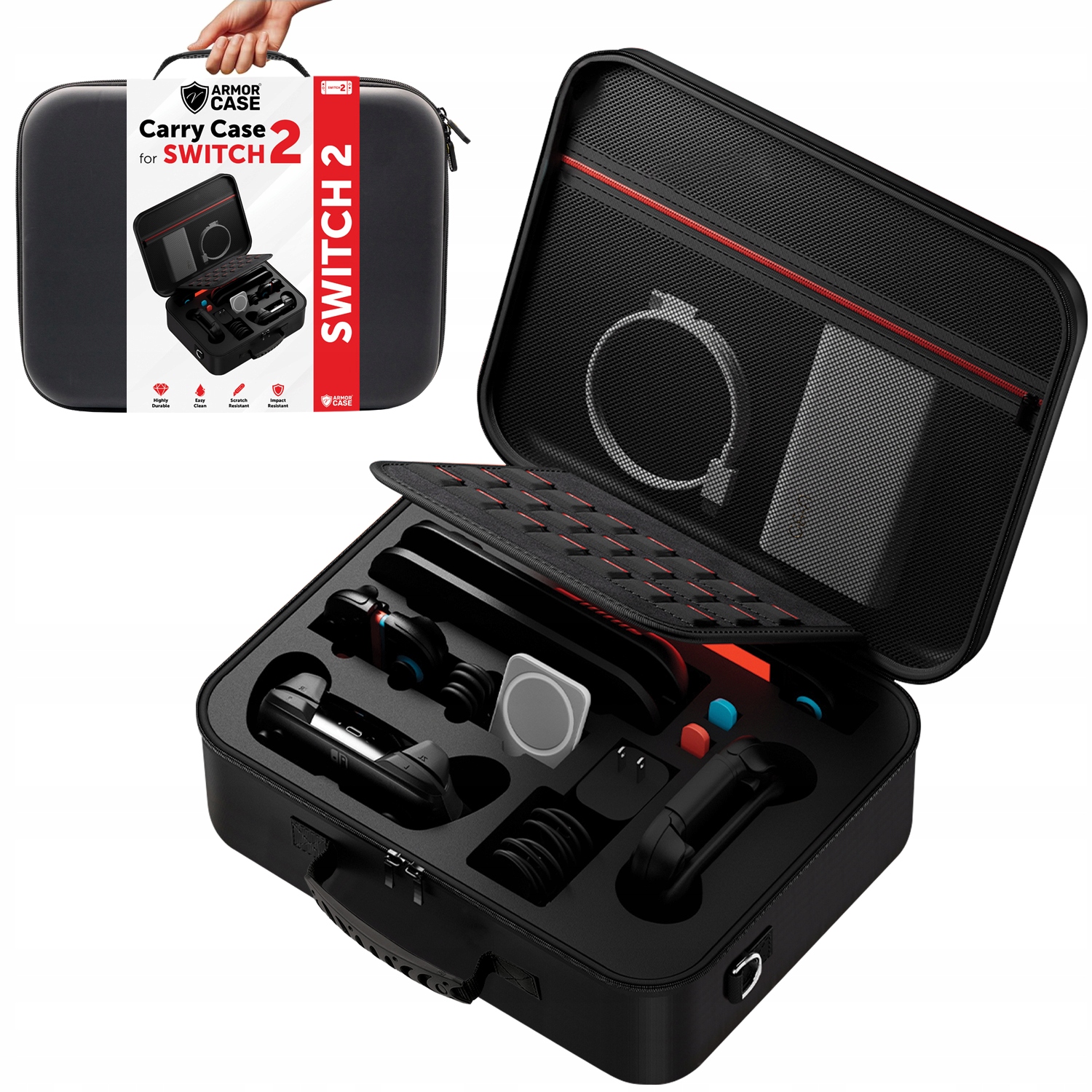 Prostorný cestovní kufr pro Nintendo Switch s 2 kapsami na příslušenství a popruhem