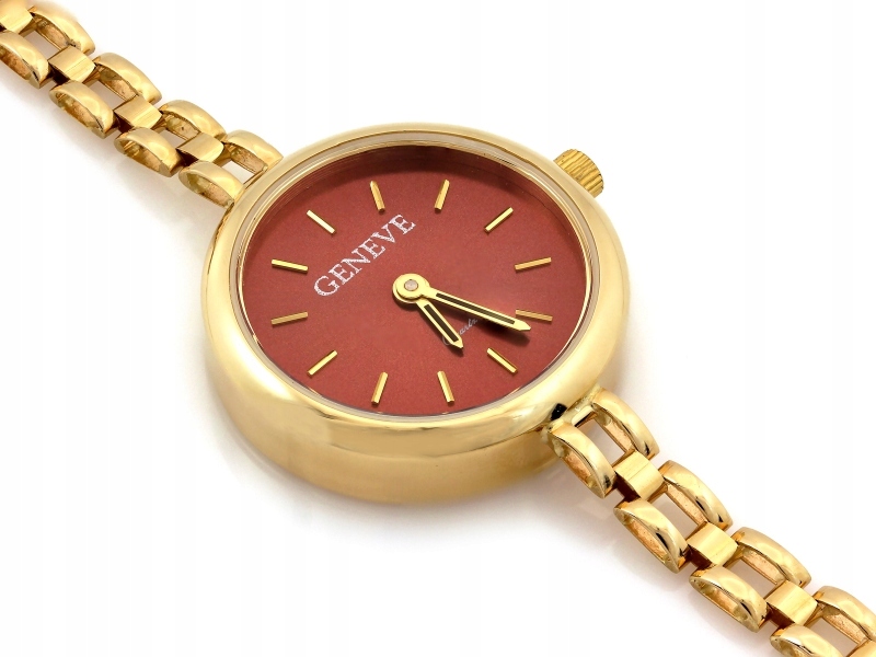 Zlaté hodinky pro ženy s červeným ciferníkem r20