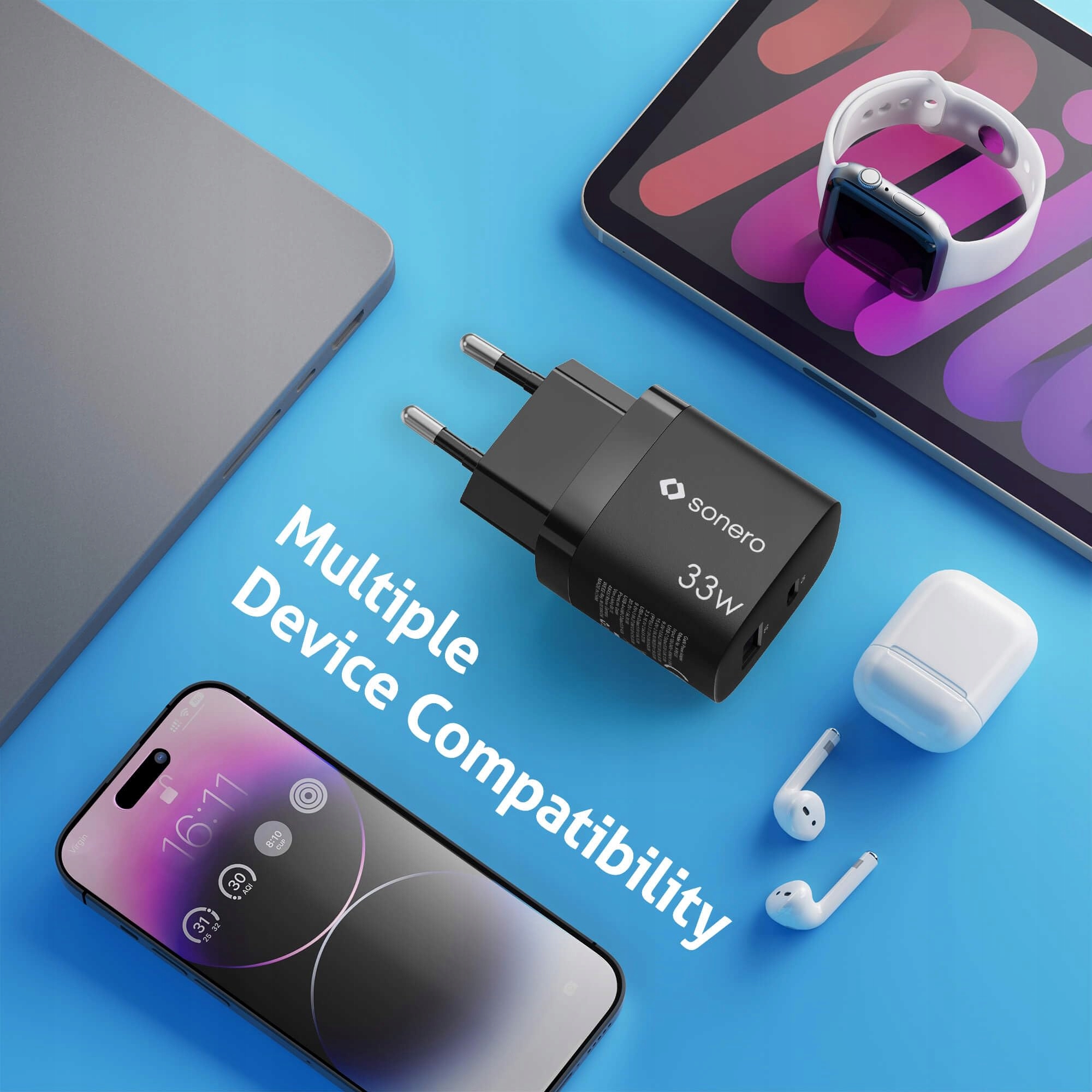 SONERO Ładowarka USB C 33W 2 Porty Szybkie Ładowanie iPhone Samsung Laptop — miniatura 4