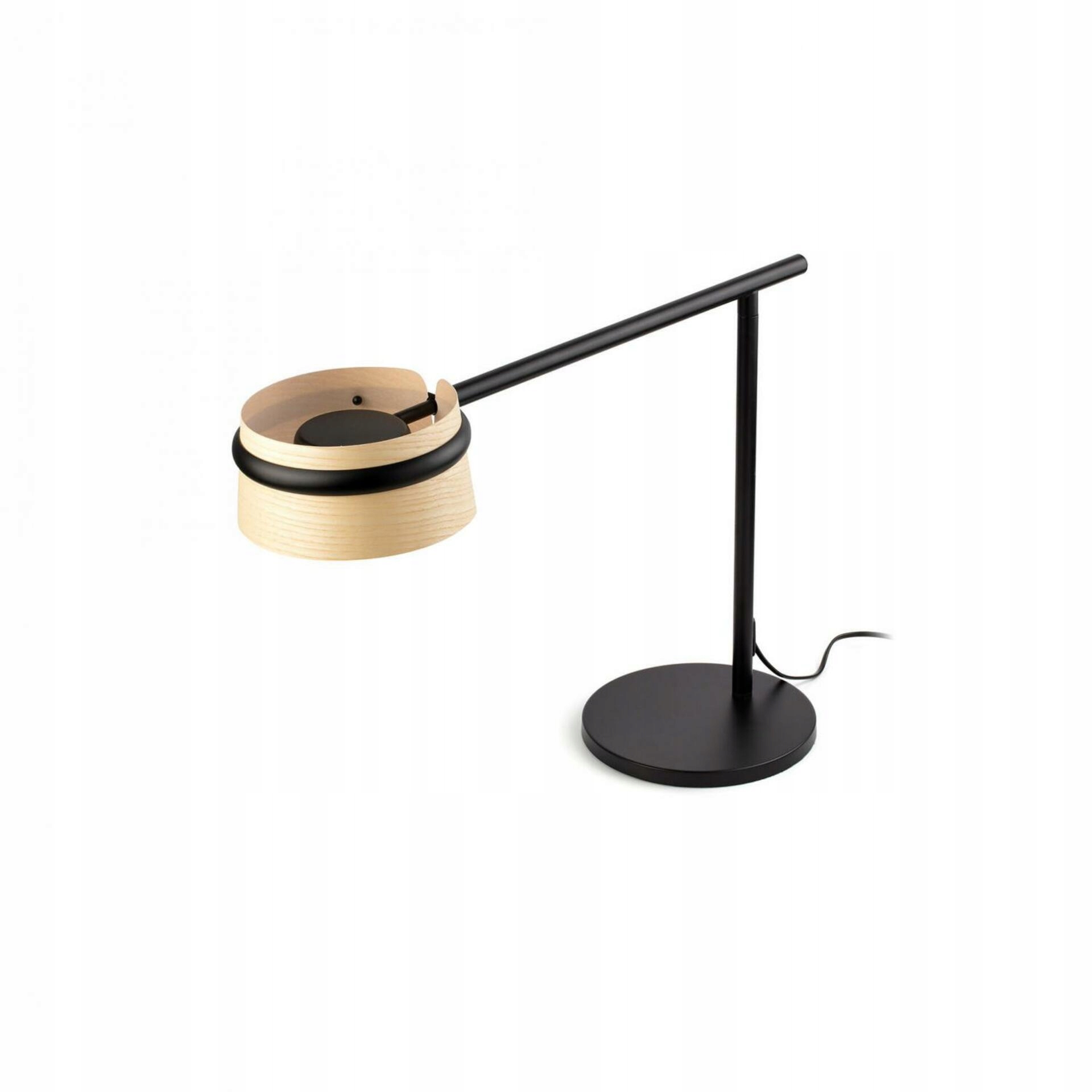 Stolová Led lampa Faro Loop s klipom, jaseňové drevo, čierna oceľ, stmievanie