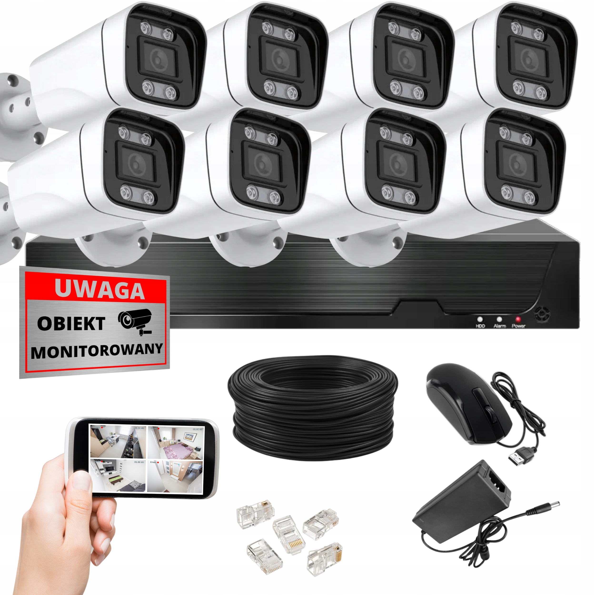 Sada Ip Monitorovacích Kamier Poe 8MPX 4K Uhd 8x Kamera DVX XT8 Rekordér