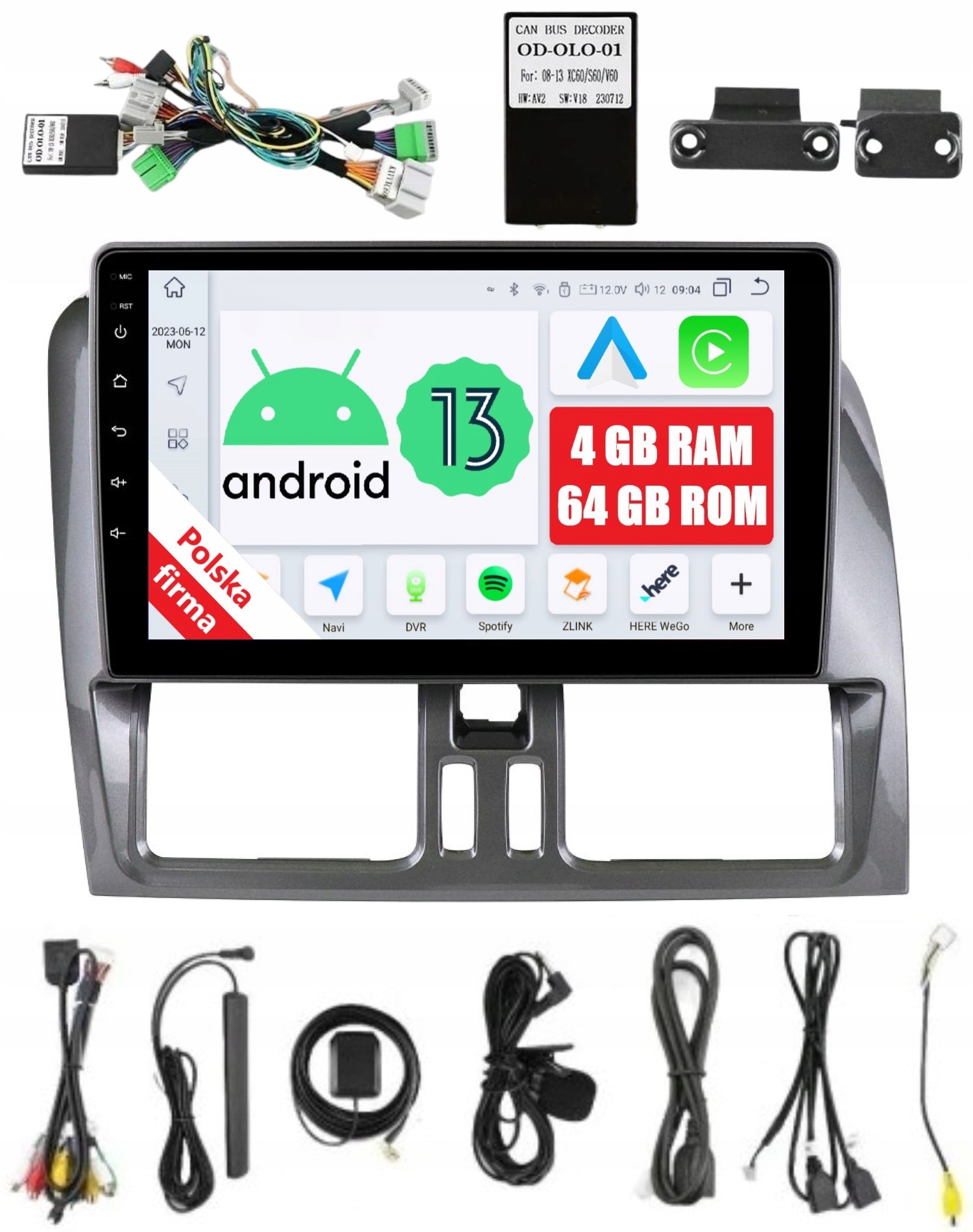 Rádio 2DIN Navigace Android Volvo XC60 1 A 4/64 Gb Dsp Carplay Lte