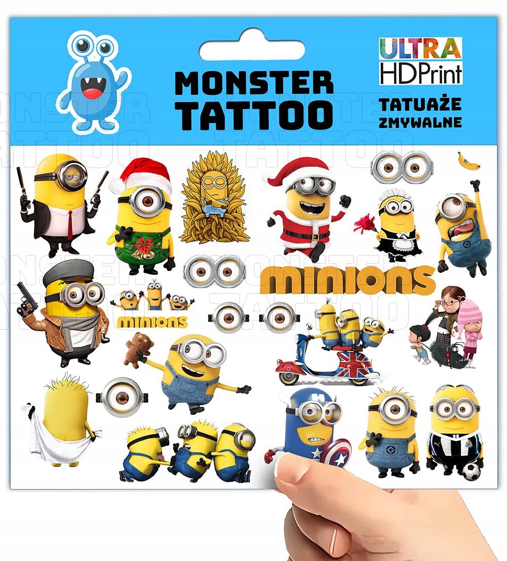TATUAŻE ZMYWALNE TYMCZASOWE DLA DZIECI DZIECIĘCE MINIONKI WZORY ORYGINALNE Marka Inna