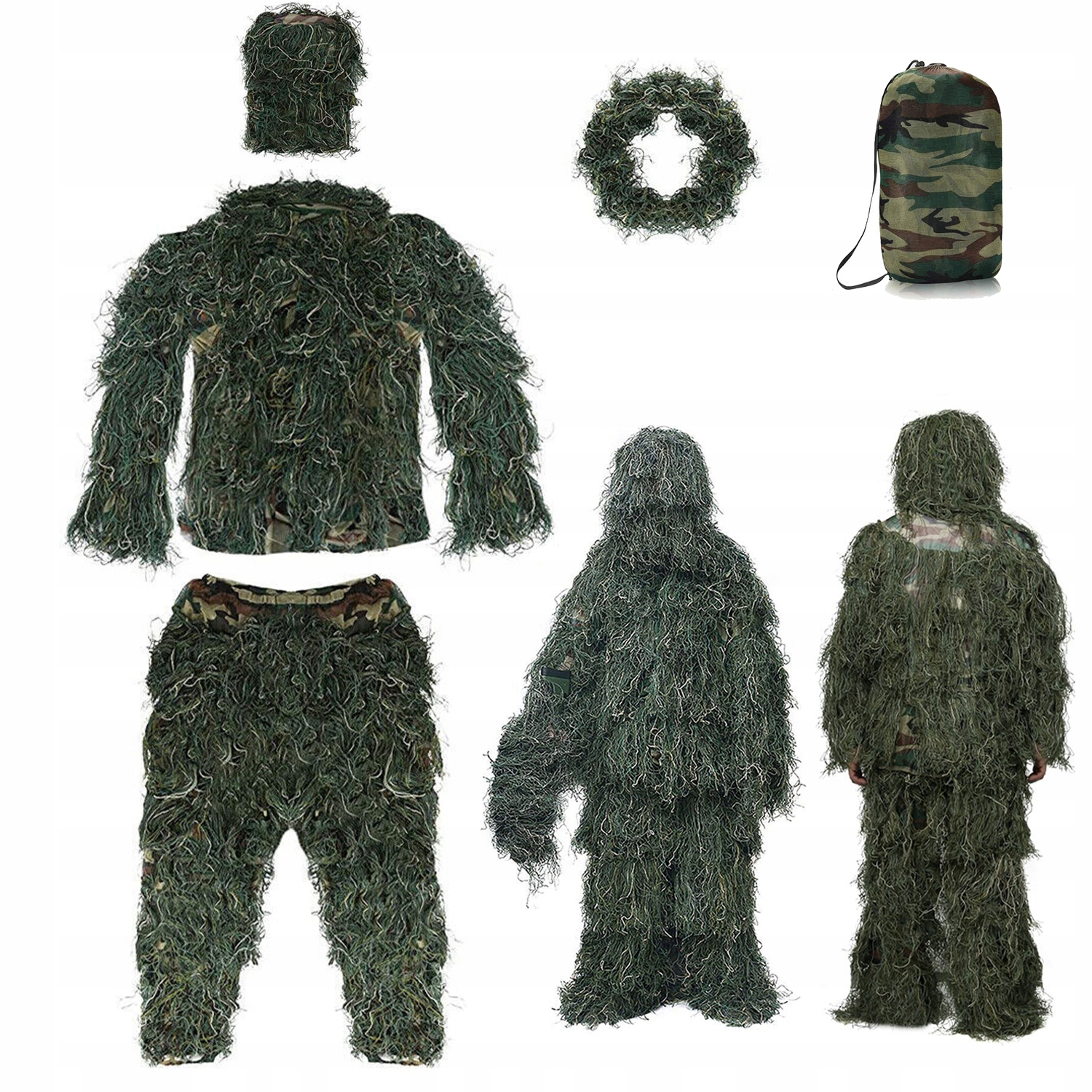 Ghillie Kostým Lovecké Oblečení V Kamufláži 3D S Taškou Na Skladování