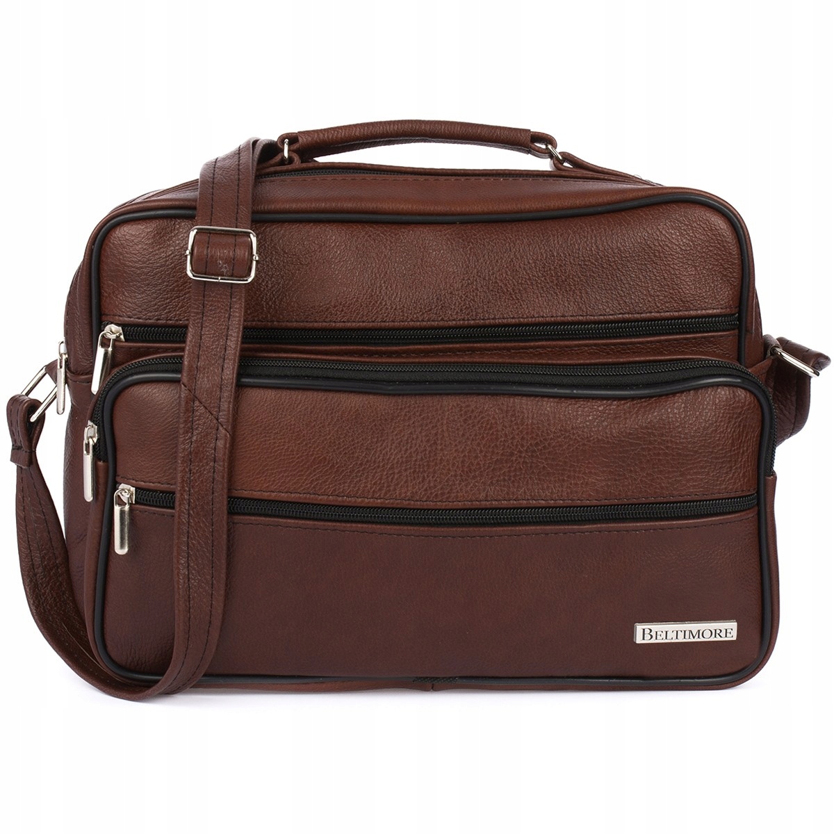 Pánská koňaková taška přes rameno z přírodní kůže pro práci na vysoké škole Bel