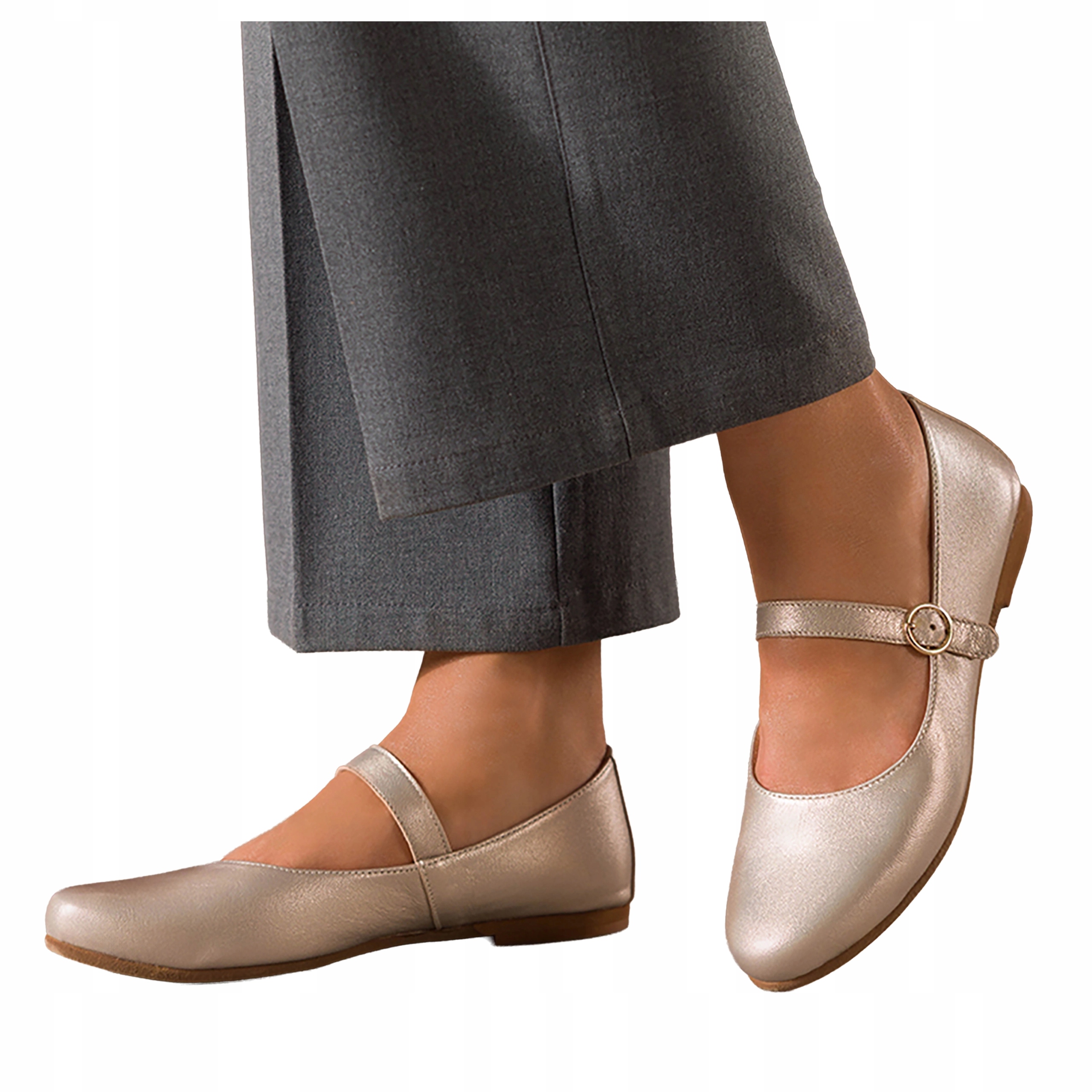 Zlaté dámské kožené Baleríny Mary Jane s páskem, Pohodlné, módní, velikost 36