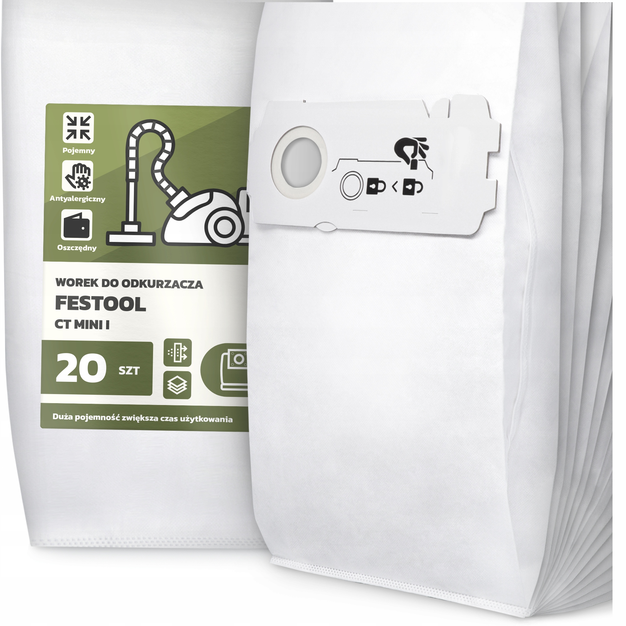 20 x Sáčky Do Vysávača Festool Ct Mini A Syntetická taška Veľká Vrecká G9-W